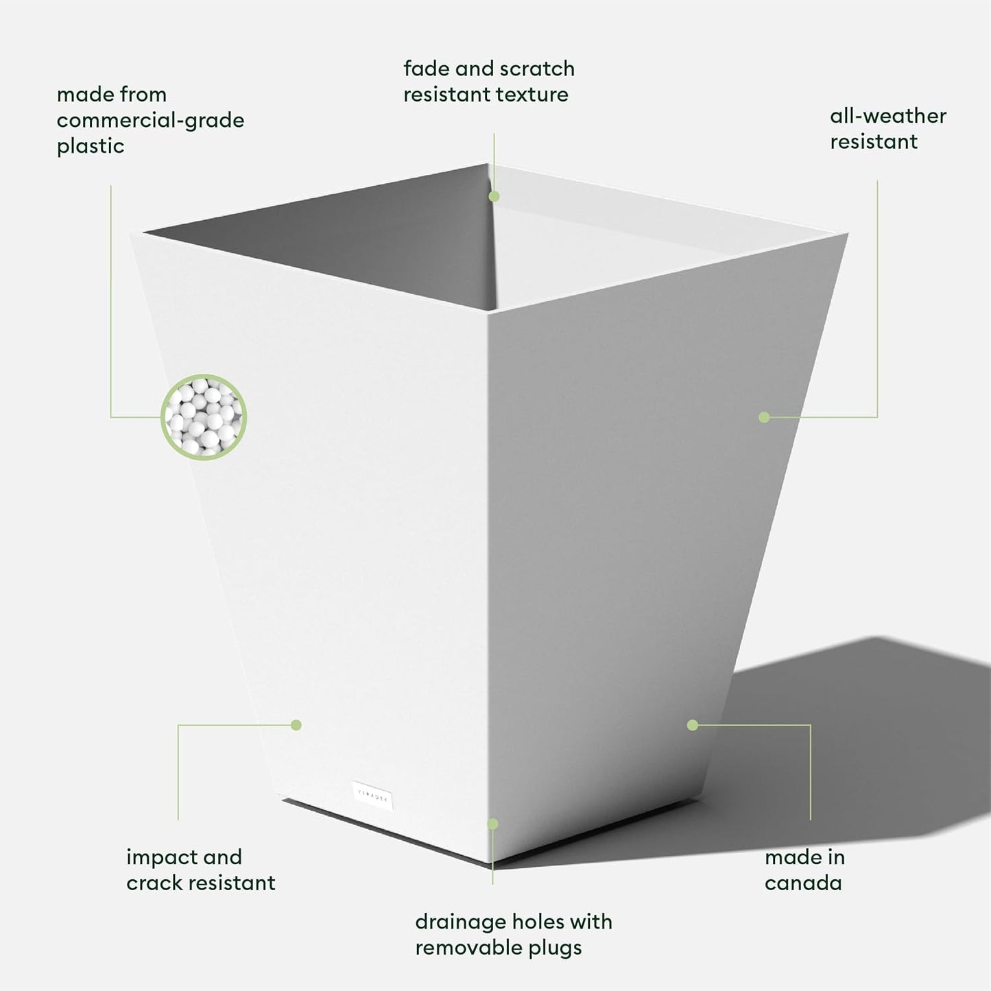 Veradek Nobleton Indoor/Outdoor Wide Square Planter (White, 22 inch - 2 Pack with 2 Saucer Trays)