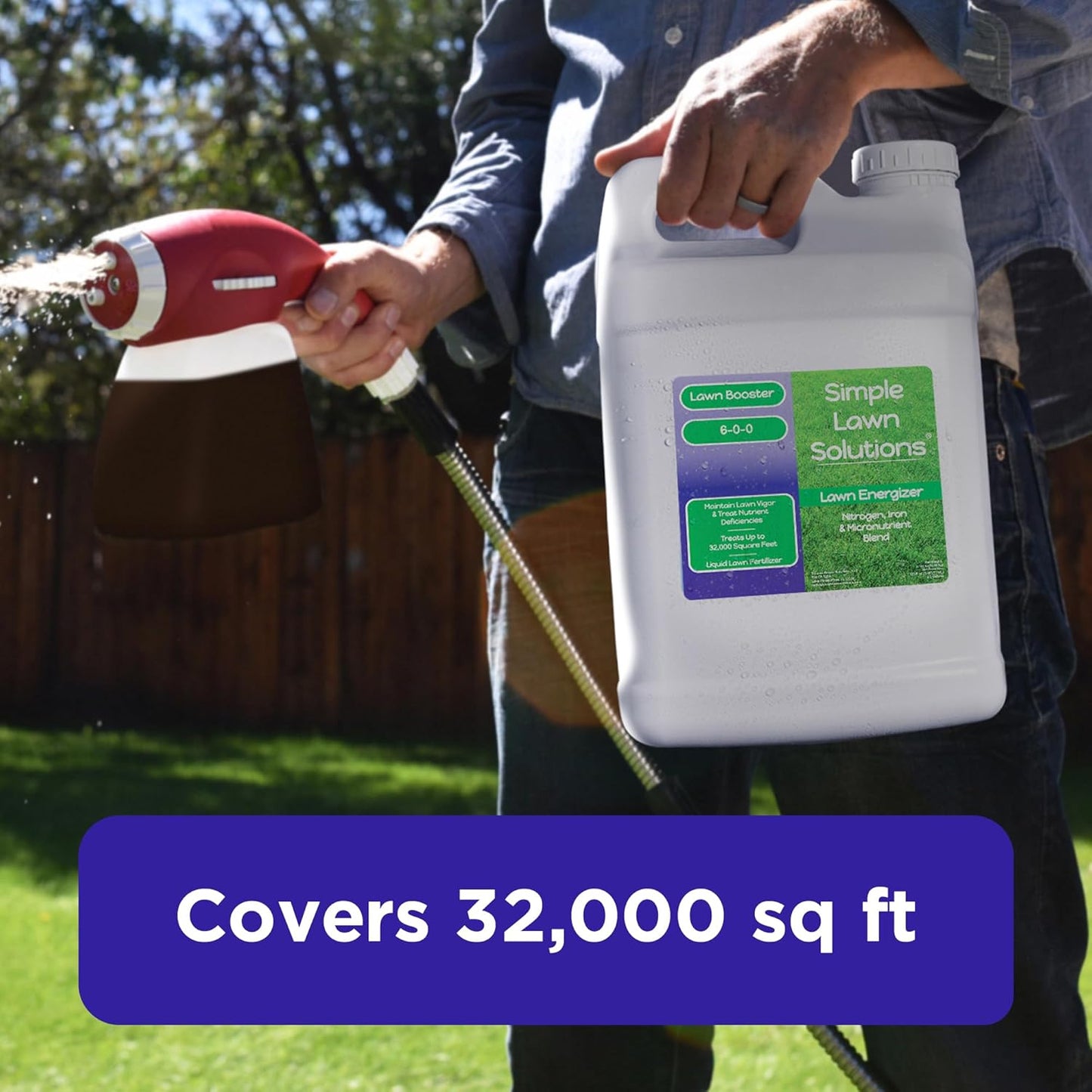 Commercial Grade Lawn Energizer- Grass Micronutrient Booster with Iron and Nitrogen- Liquid Turf Spray Concentrated Fertilizer- Any Grass Type, All Year- Simple Lawn Solutions (2.5 Gallons)