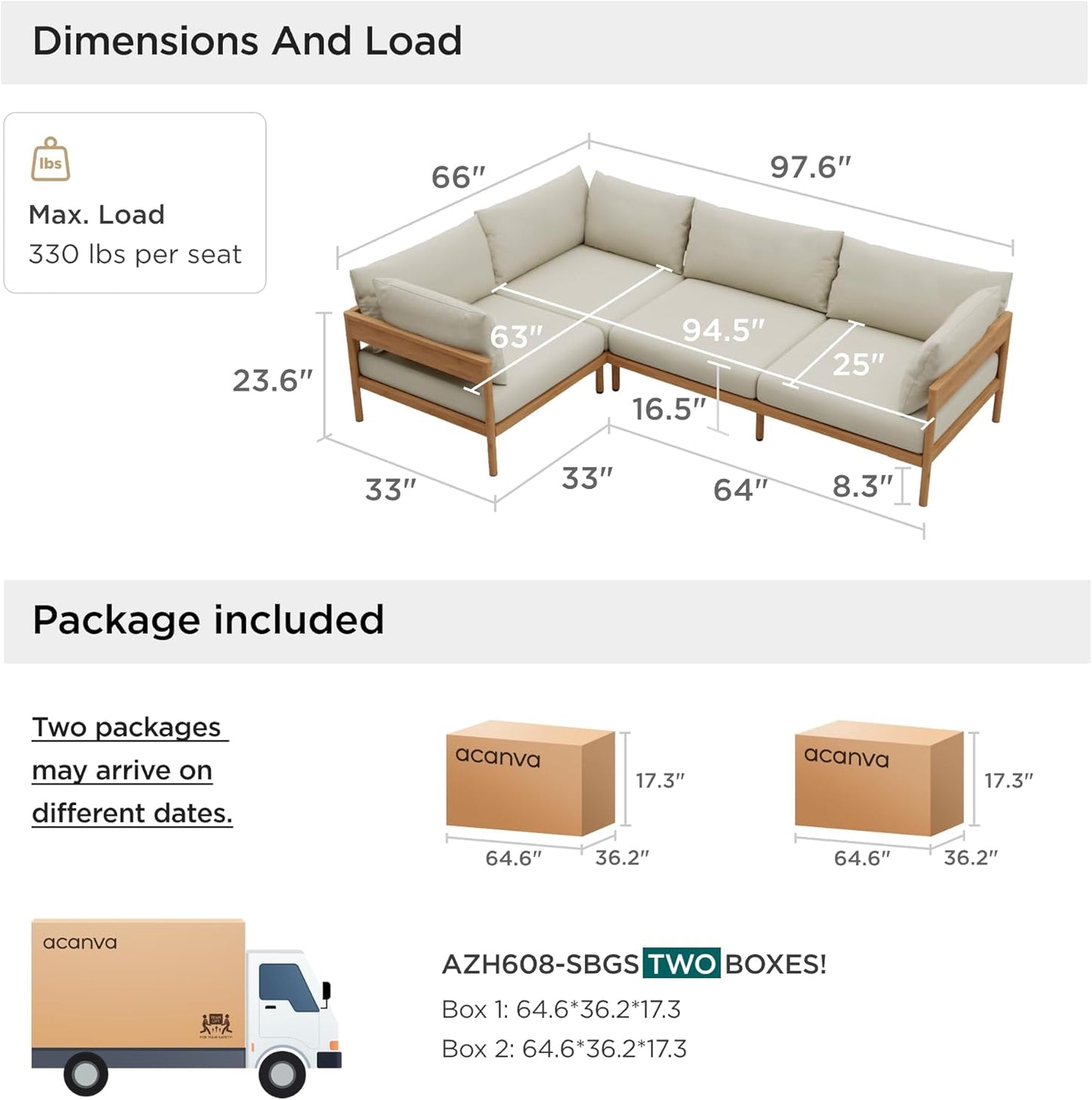 Acanva Modern Outdoor Patio Furniture Set, All-Weather Aluminium Conversation Sectional Sofa with Thick Cushions for Backyard, Garden, Porch, 4 Seats, Beige