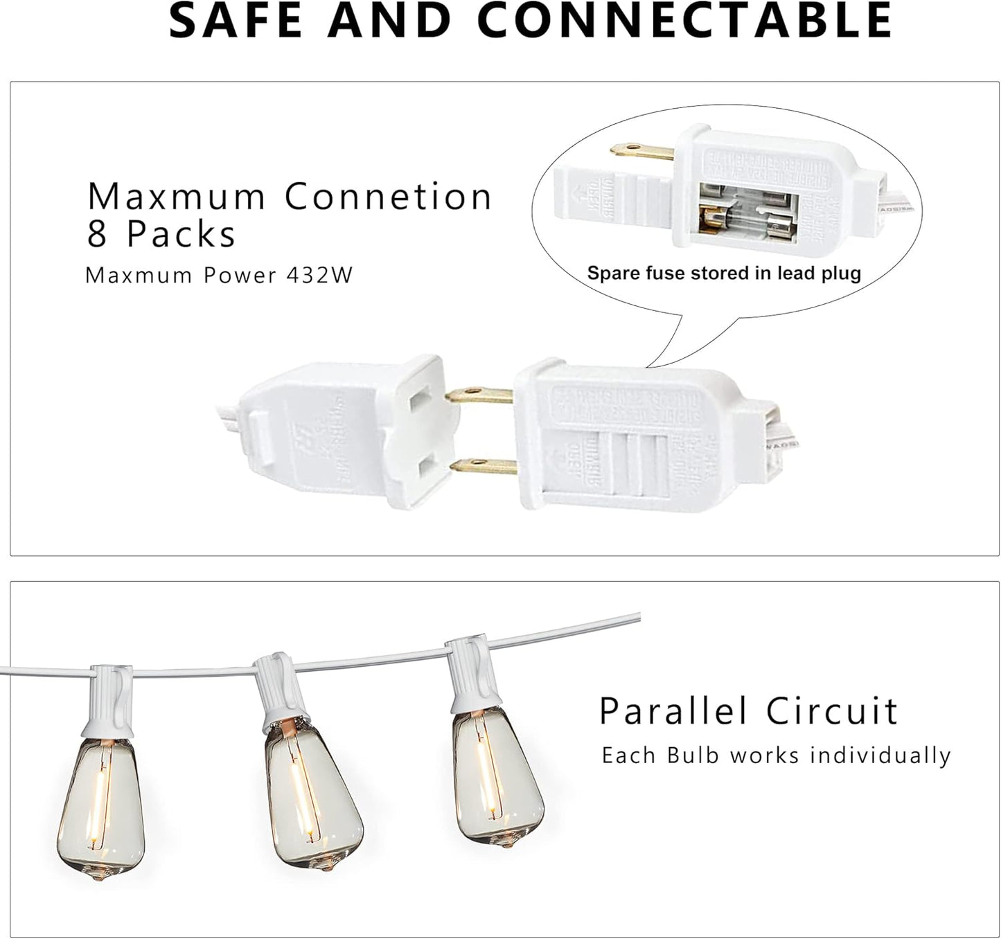 DAMAING Outdoor String Lights 200FT Waterproof,Patio String Lights for Outside with Shatterproof 104 Edison LED Bulbs,Vintage Dimmable Hanging Lights for Christmas,Wedding,2 Pack × 100FT White Cable