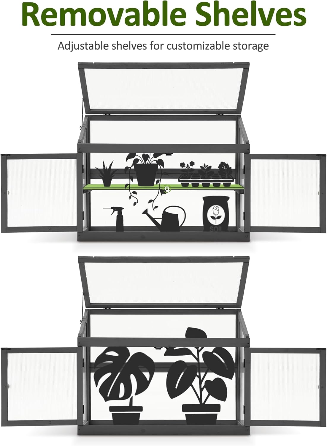 MCombo 2-Tier Wooden Cold Frame Garden Greenhouse Raised Flower Planter Shelf Bed Protection 6057-0160 (Dark Grey)