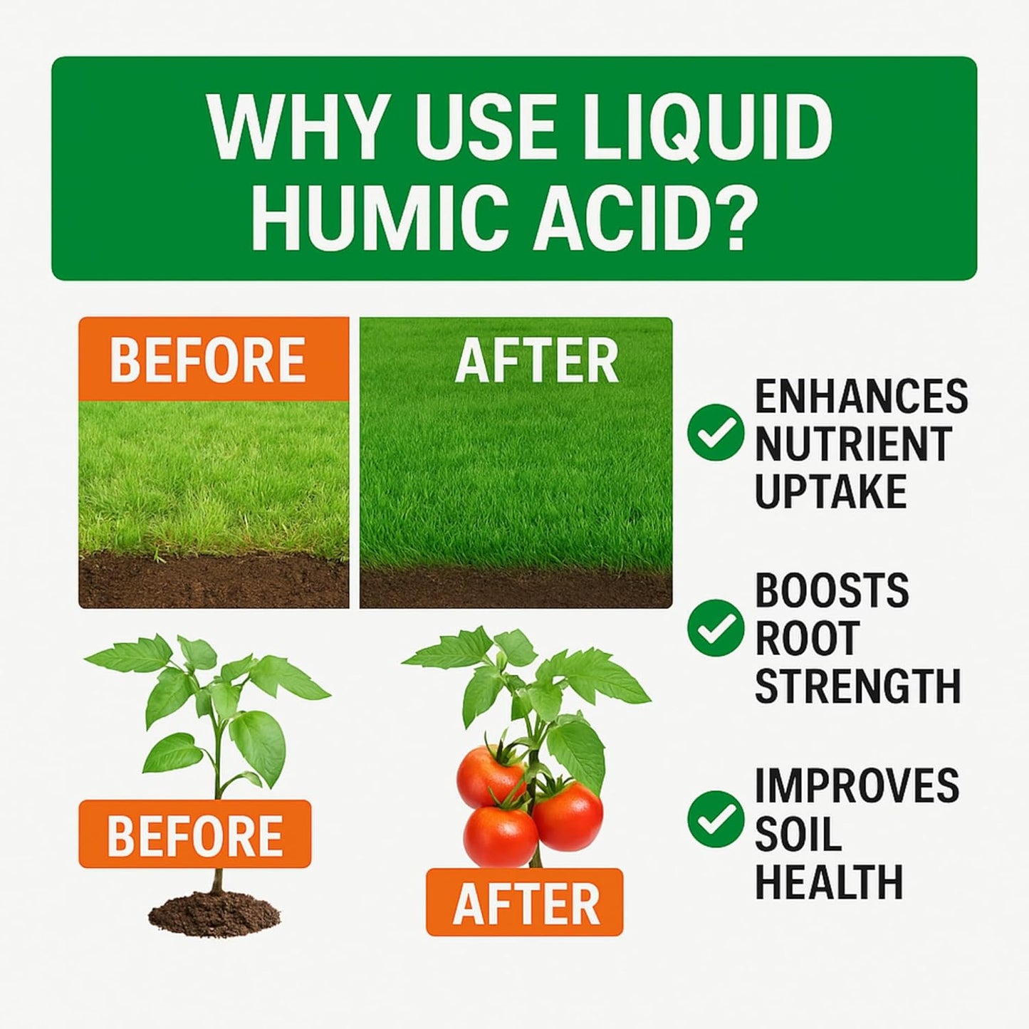 GS Plant Foods Organic Liquid Humic Acid with Fulvic - Concentrate Fertilizer for Enhanced Nutrient Uptake and Soil Conditioning - 1 Gallon