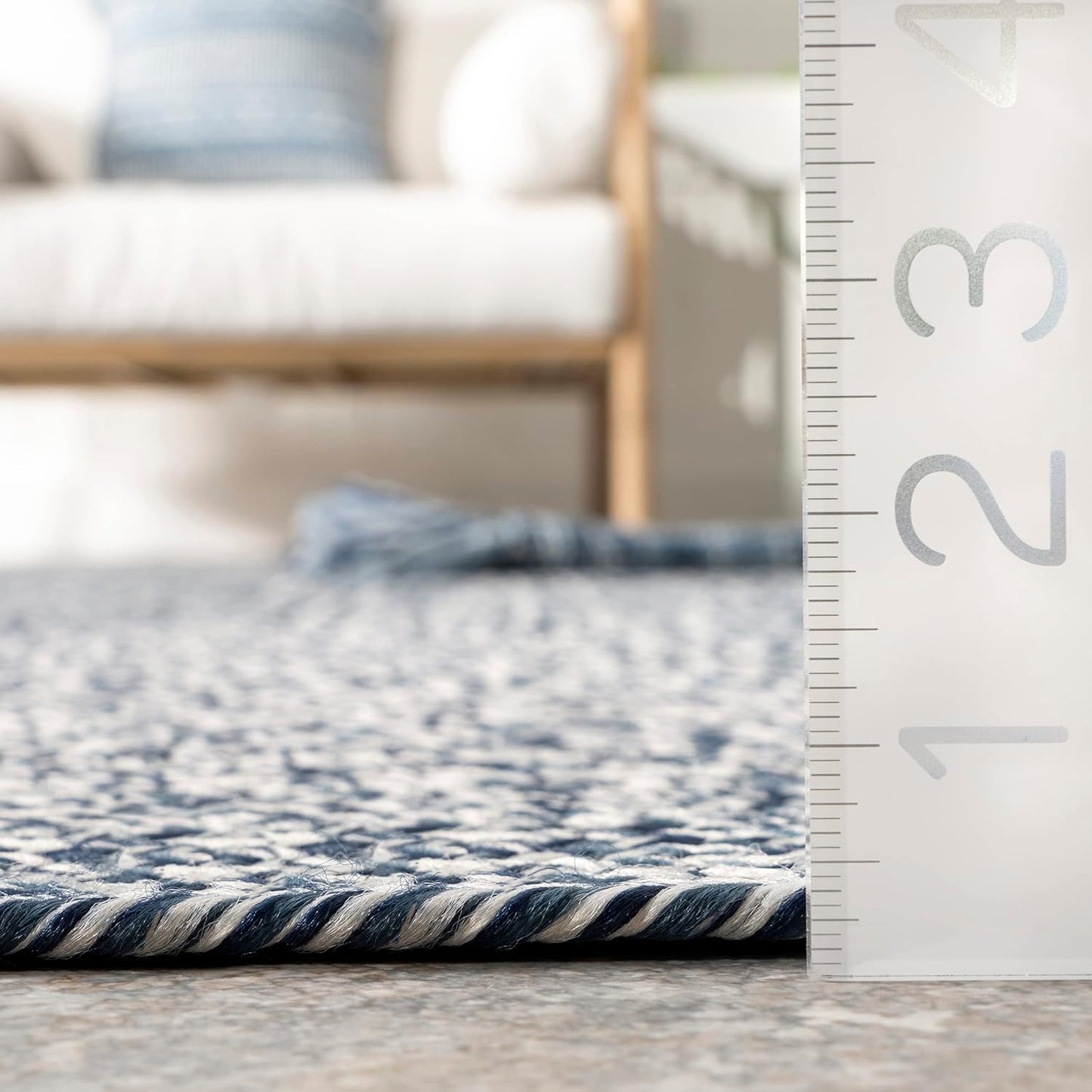 nuLOOM 2' x 10' Solid Hand Braided Indoor/Outdoor Area Rug, Pet-Friendly, High Traffic, Weather Resistant, for Patio, Balcony, Bedroom, Living, Dining Room, Wynn Navy