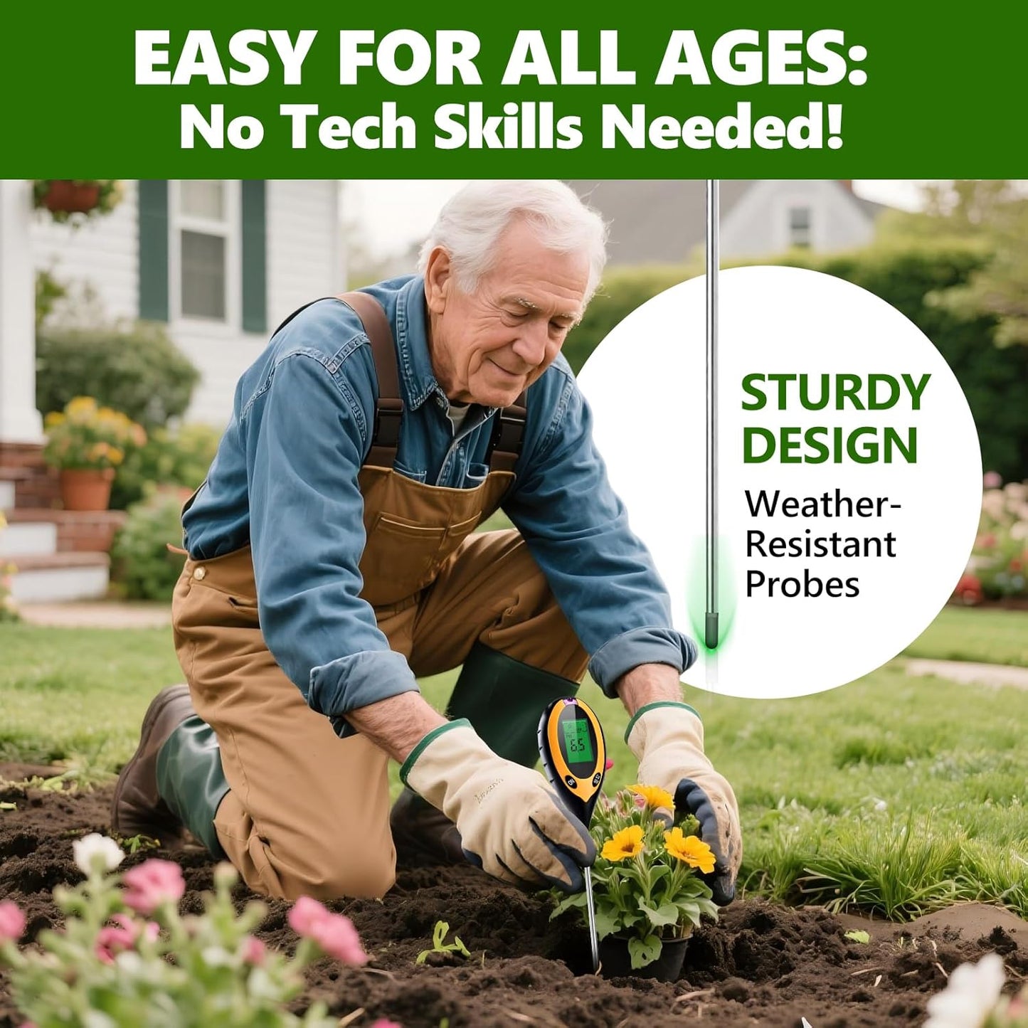 2 Pack 4-in-1 Soil pH Tester Digital, Soil pH/Water/Sunlight/Temp Moisture Meter for Indoor/Outdoor Plants, Backlight LCD Display Soil Thermometer Test Kit for Garden Nutrients