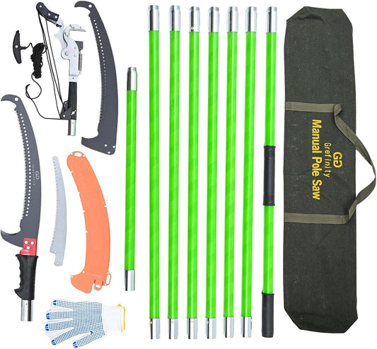 27FT Manual Pole Saw, Tree Branch Trimmer with 8-Section Fiberglass Handle, Sharp Steel Blade and Heavy-Duty Giant Pruning Scissors, Design for High Branch Trimming, Ideal for Palm and Shrub