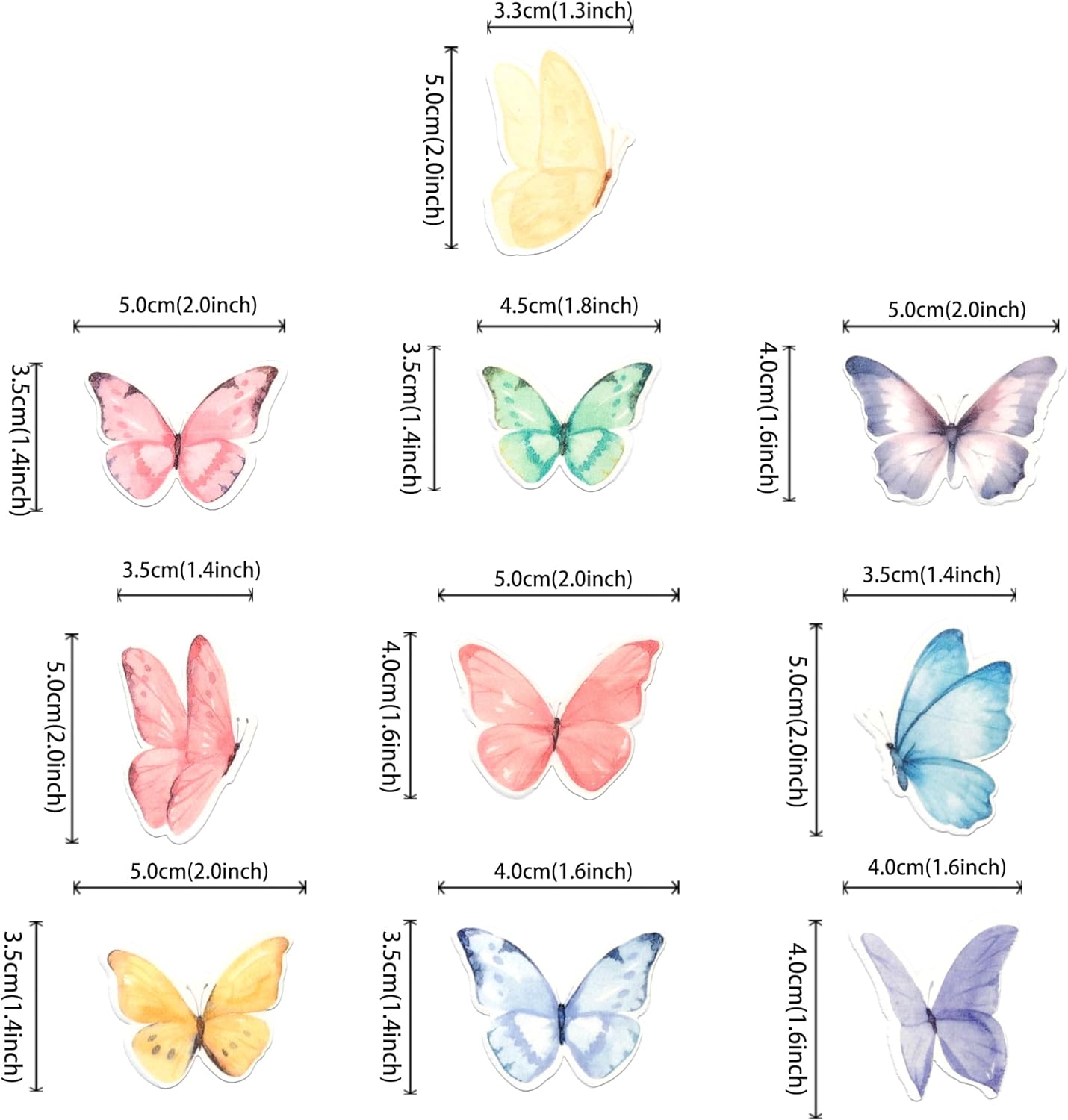 60 PCS Edible Butterfly Cupcake Toppers Edible Fondant for Cake Wafer Paper Butterflies Cupcake Picks Butterfly Cake Decorations Butterflies Theme Birthday Anniversary Wedding Party Supplies Colorful