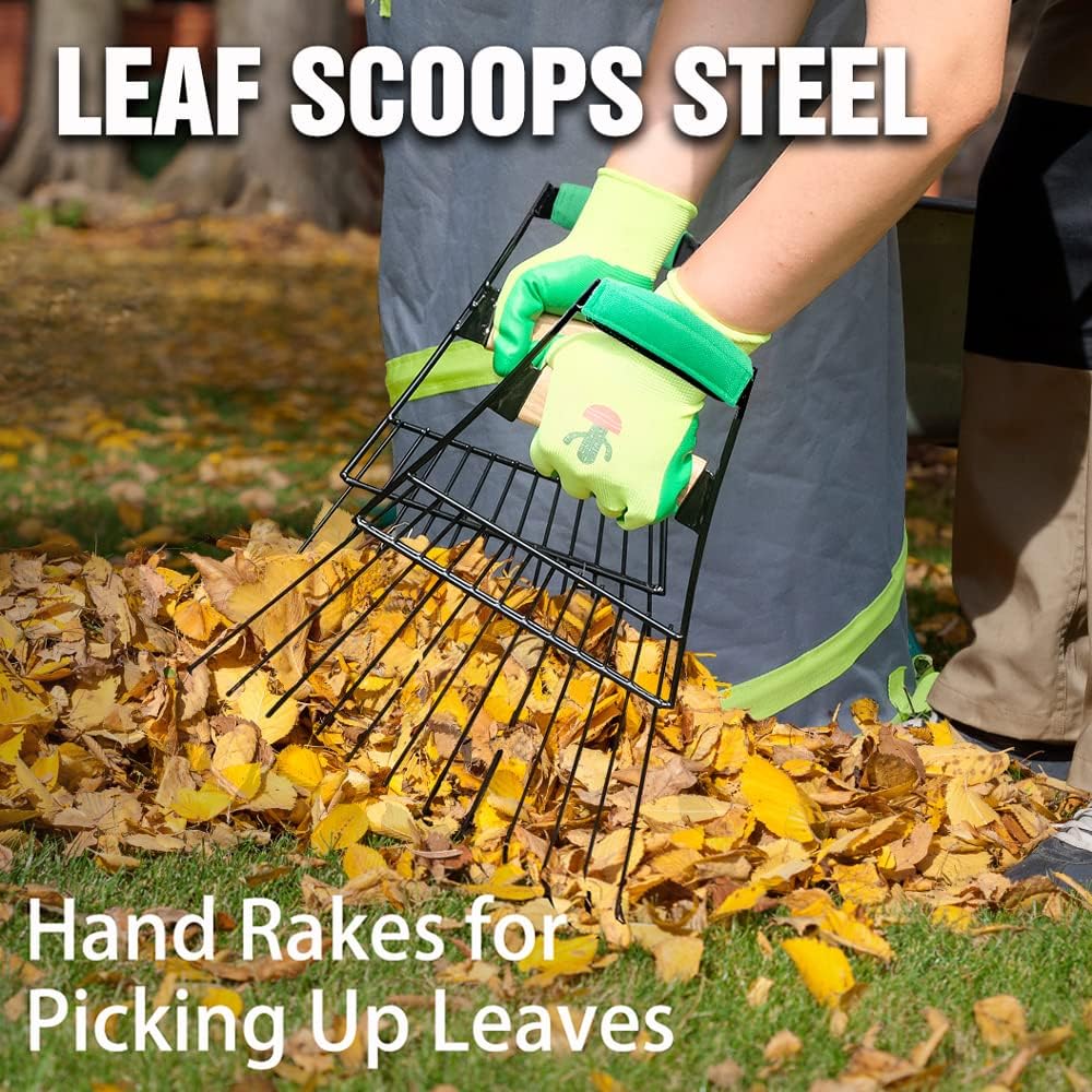 Steel Leaf Scoops, Hand Rakes for Picking Up Leaves, Sturdy Garden Large Leaf Grabber Leaf Rake for Picking up Leaves, Collect Garbage and More