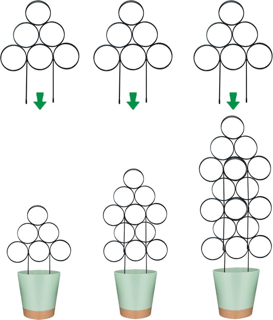 Trellis for Climbing Plants Indoor 15.7 Inch, Stackable Garden Trellis for Potted Plant Support, 3 Pack Small Houseplant Metal Wire Trellis for Vines Pothos Rose Monstera Accessories (Black)