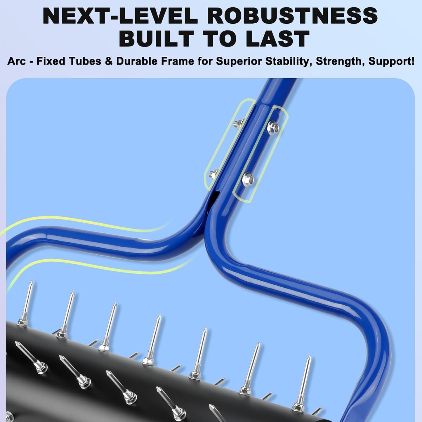 Rolling Lawn Aerator, 21" Pre-Assembled Aerator Lawn Tool, Heavy-Duty Grass Aerator with 45 Spikes, 75" Adjustable Handle Lawn Spike Aerator Roller – Yard Aerator for Lawn Care, Blue