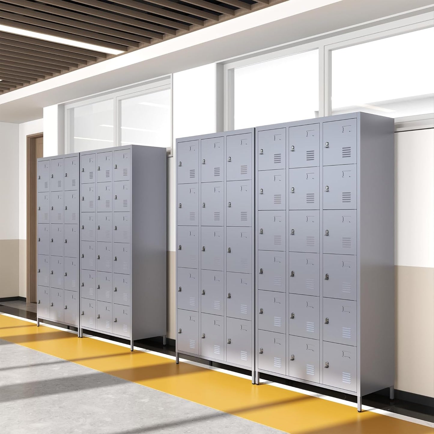 Metal Lockers for Employees, Storage Employee Locker, 72" Storage Lockers with Shelves Steel Cabinet for Home (Gray, 15 Door)