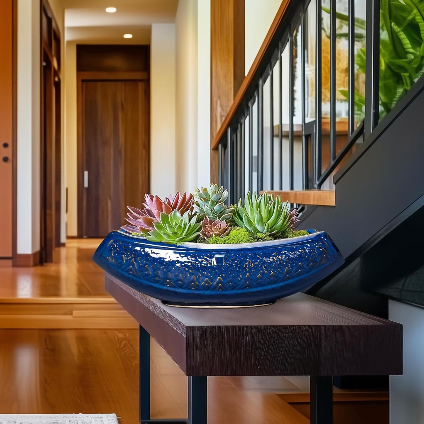 Bonsai Pots - 18 Inch Large Ceramic Succulent Pots for Indoor Outdoor, Bonsai Planter with Drainage Hole, Ceramic Flower Pot, Decorative Plant Pot, Gifts for Plant Lovers, Office Decor, Blue