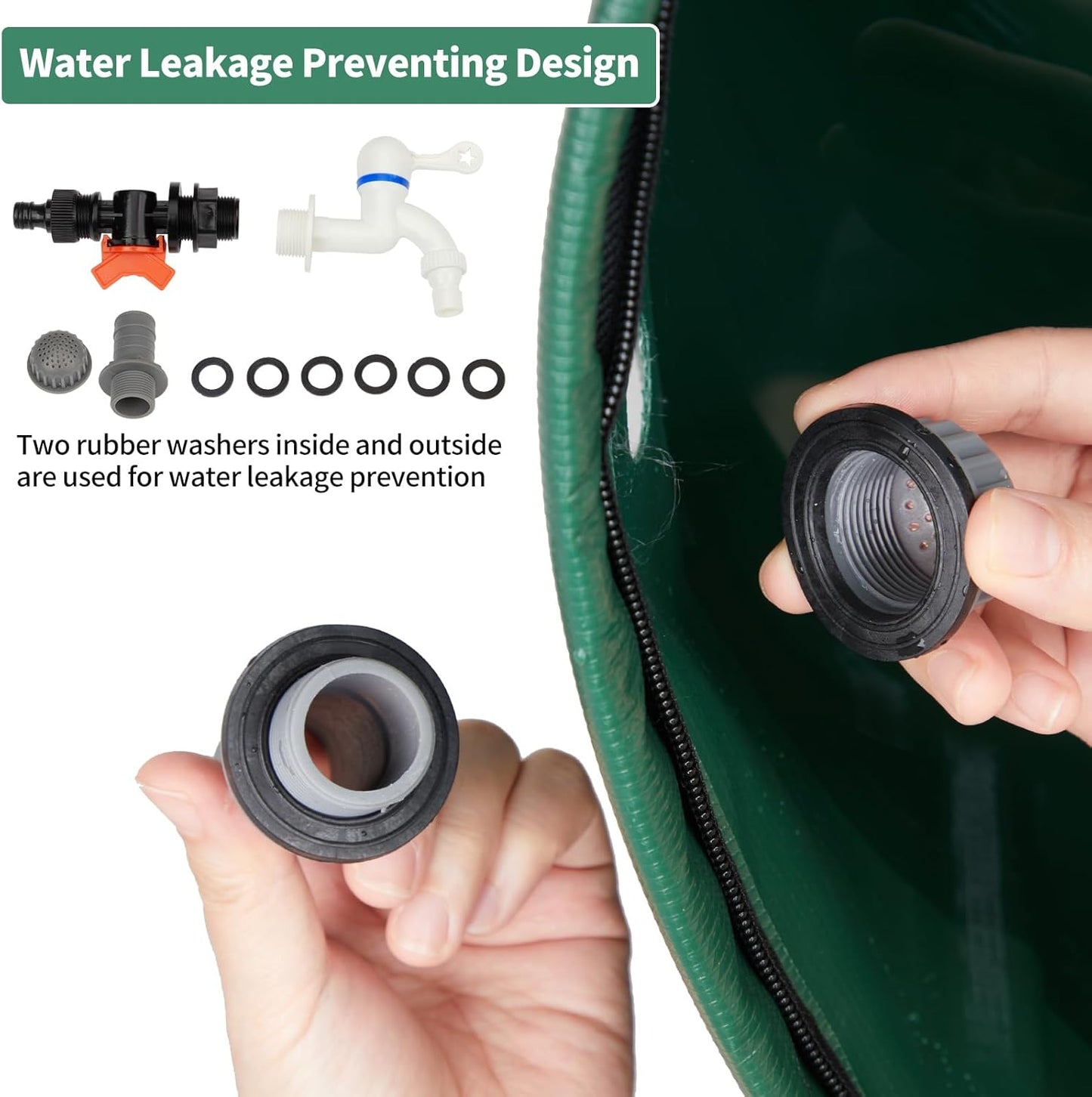 100 Gallon Collapsible Rain Barrel, Portable Rainwater Collection System, Water Storage Tank, Rain Catcher Barrel with Two Spigots and Overflow Kit, Rain Water Barrel Collector for Garden, Green