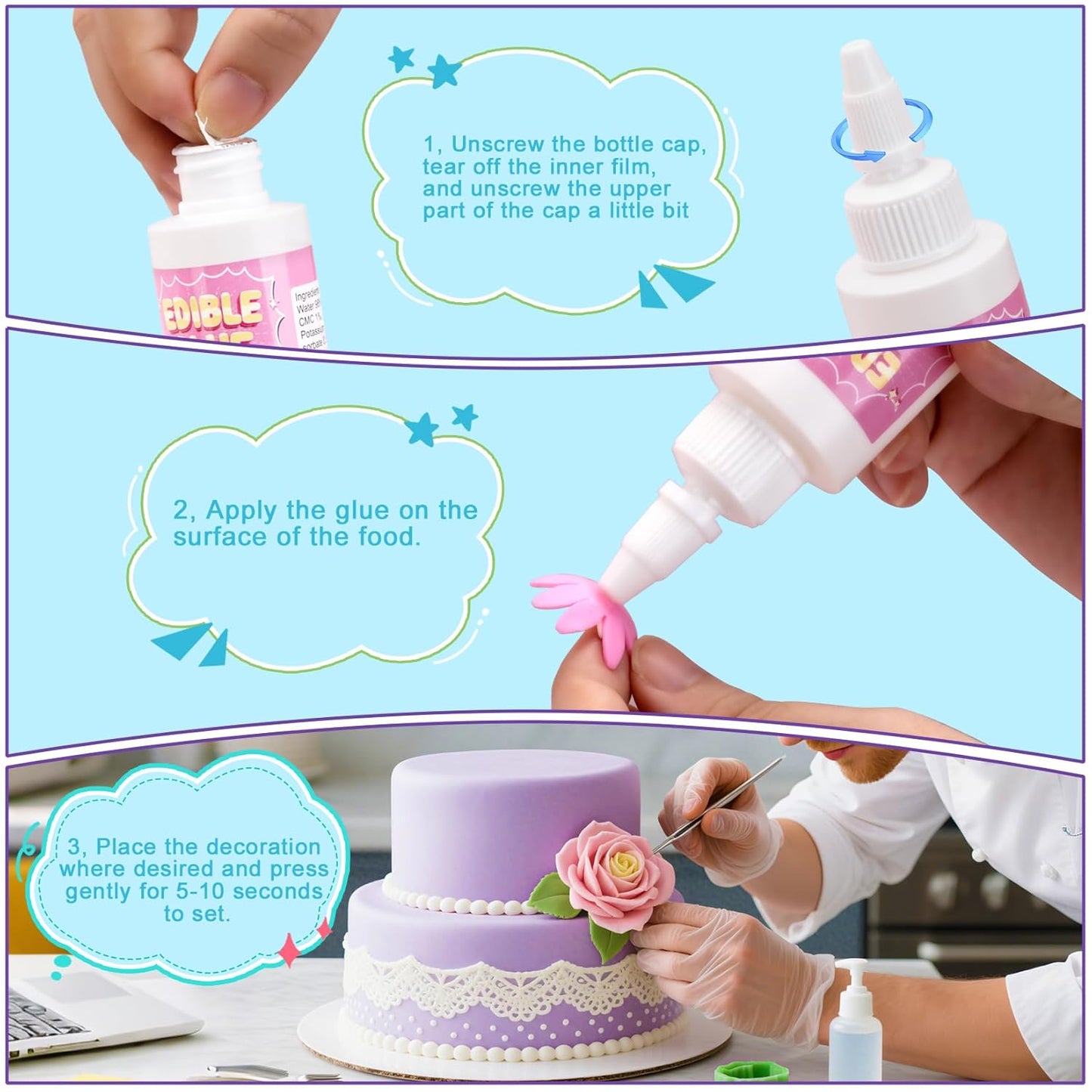 Edible Glue for Cake Decorations - 5 oz Super Adhesive Edible Fondant Flowers Cake Decorations, Fast Drying Edible Glue for Fondant, Icing Decorations, Cake Decorating - 140ml