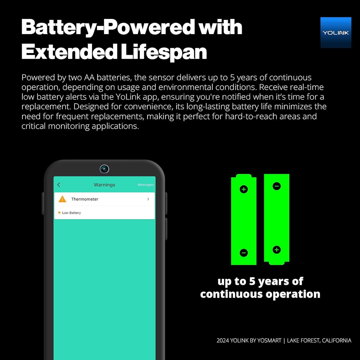 YoLink Smart Freezer Thermometer, LoRa Wireless Fridge Temperature Sensor 3-Pack, Ideal for Refrigerator, Freezer, Greenhouse, Pet Cage, App & SMS Alerts, 5-Year Battery, Hub Included