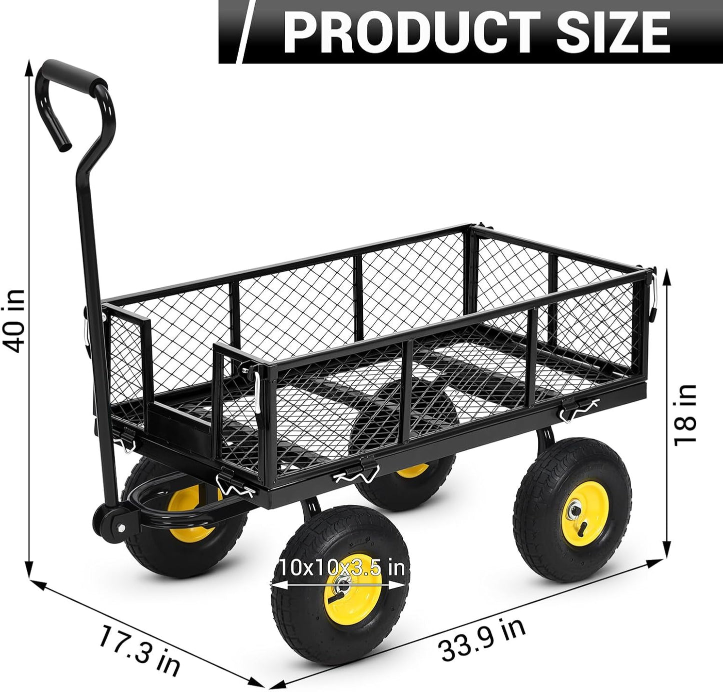 Heavy Duty Steel Garden Cart, 550LBS Pullable Metal Garden Wagon with 10" Wheels, 180° Rotating Handle and Removable Sides for Outdoor, Farm, Yard, Beach ﻿