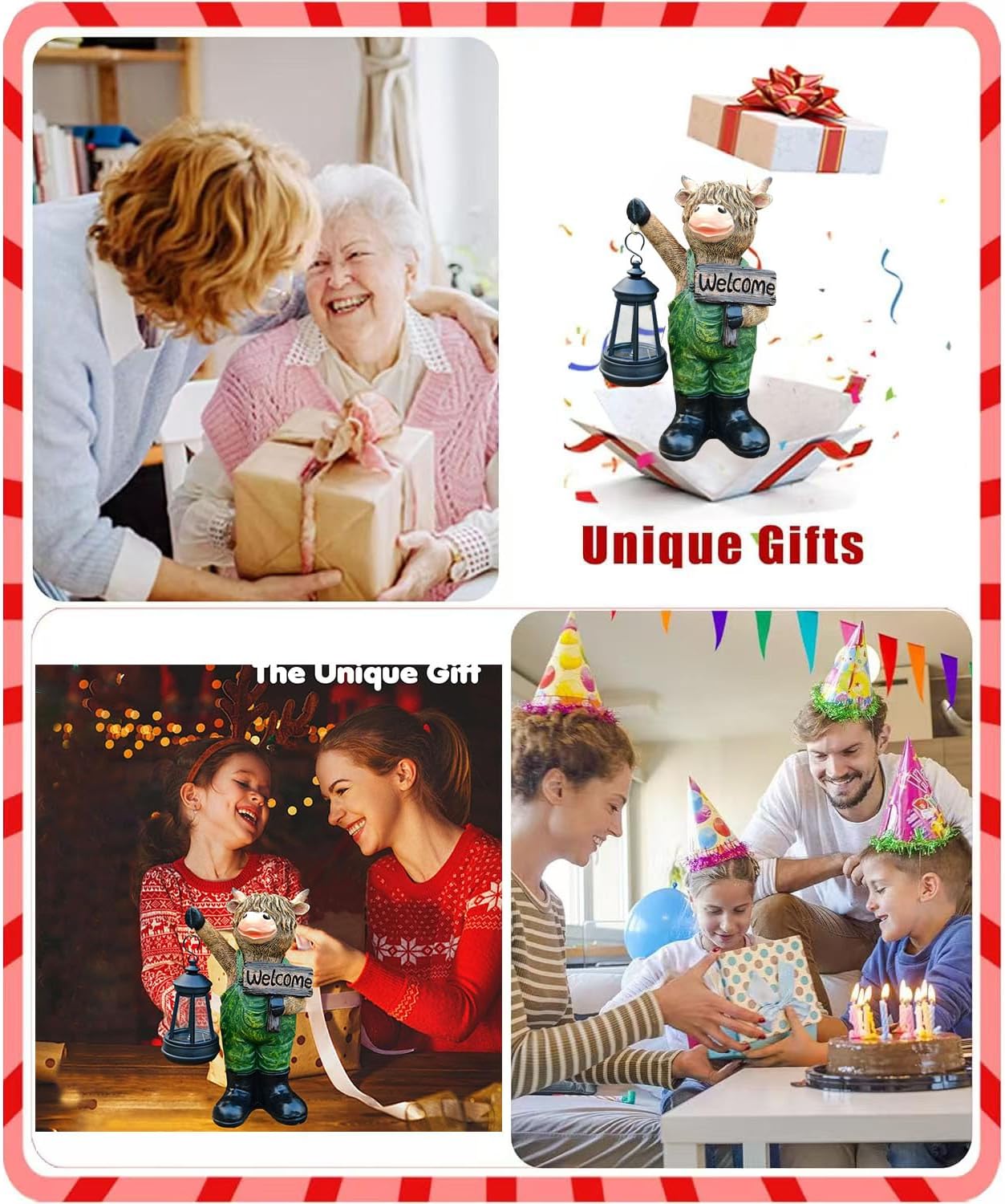 Solar Garden Decor Statues: Handmade Resin Statue with LED Light,Highland Cow Figurine Outdoor Garden Decor Unique Gifts for Women, Mom, Grandma (Green cow1)