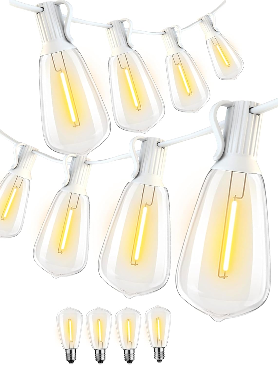 DAMAING Outdoor String Lights 200FT Waterproof,Patio String Lights for Outside with Shatterproof 104 Edison LED Bulbs,Vintage Dimmable Hanging Lights for Christmas,Wedding,2 Pack × 100FT White Cable