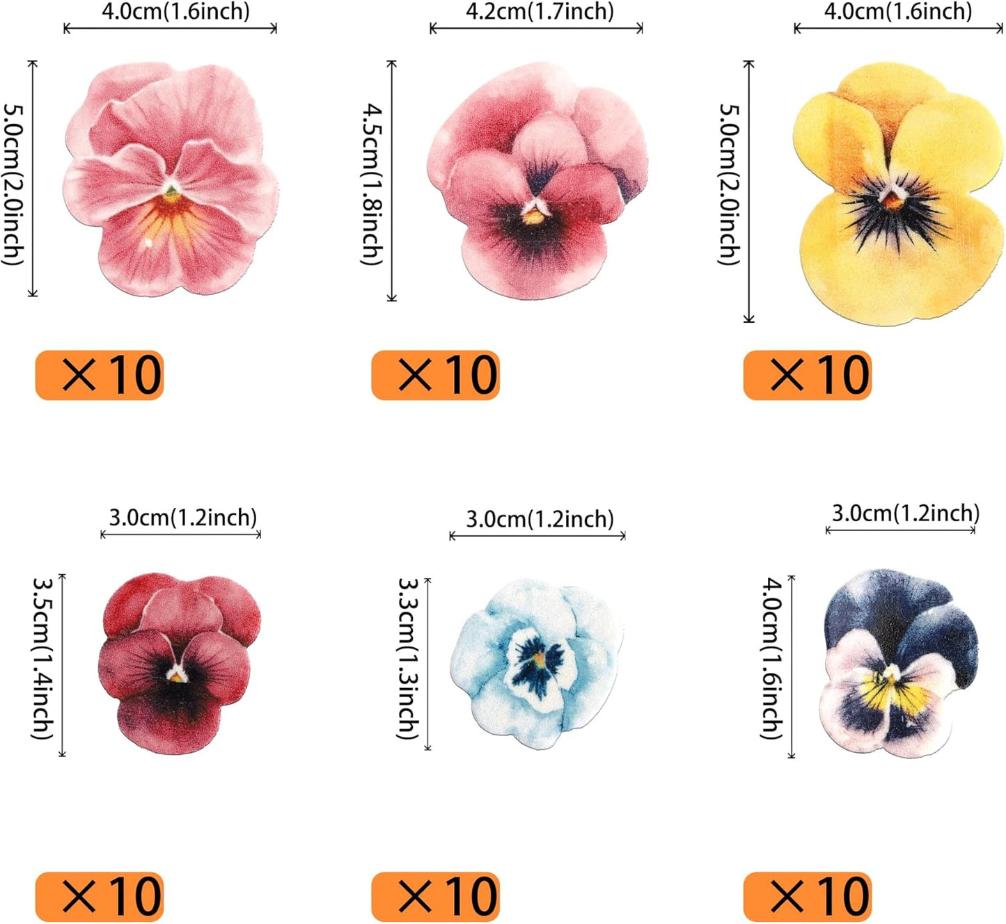 60 PCS Edible Flowers Cake Toppers Wafer Paper Flowers Cupcake Toppers Pansies Wedding Bridal Engagement Edible Flower Cake Decorations for Baby Shower Birthday Party Cake Food Decorations Supplies