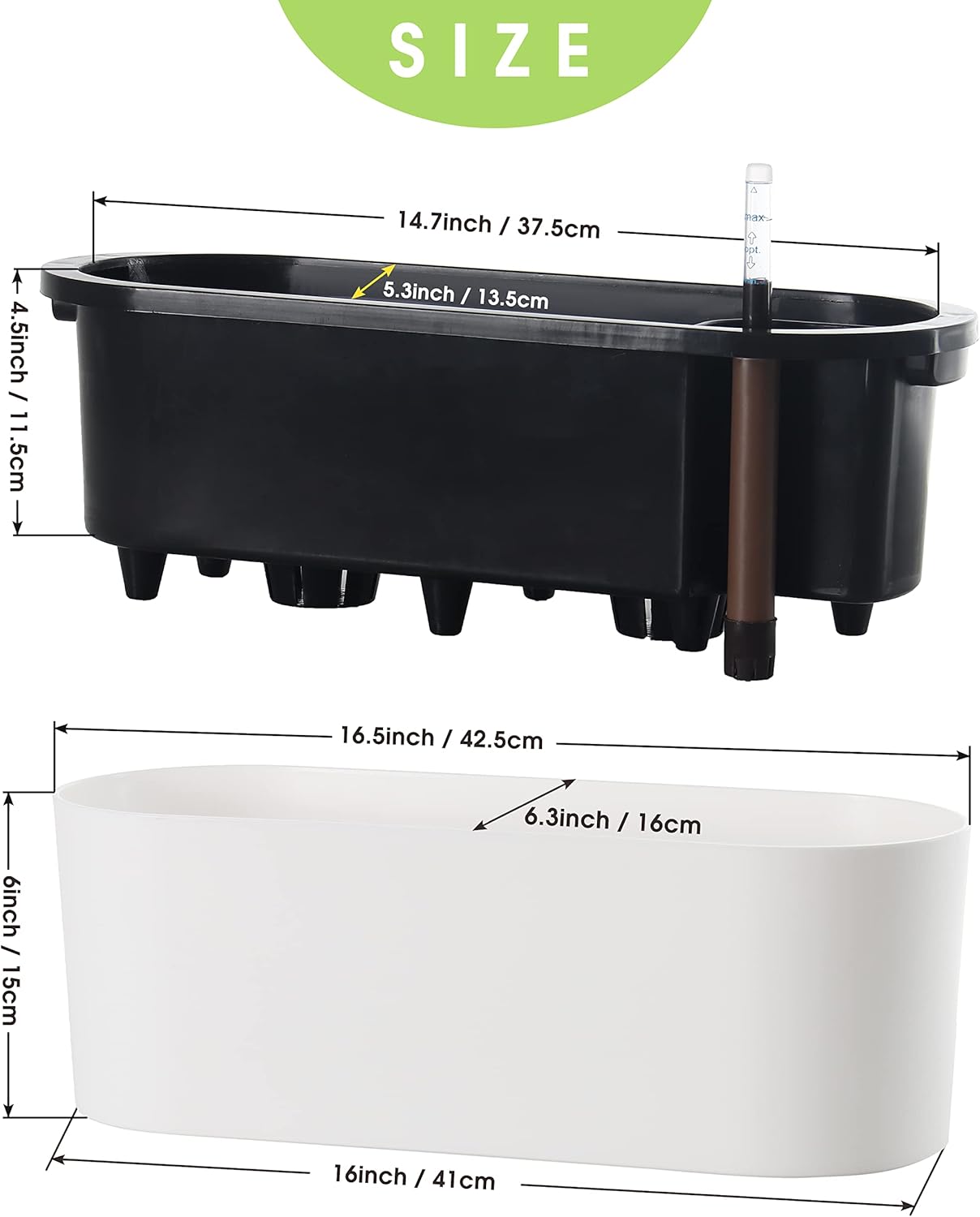 SAROSORA 16" Oval Self Watering Planter with Water Level Indicators for Plants & Flower Home Garden Outdoor Indoor Succulent | Herb pots | Window Box (1, Oval, White)