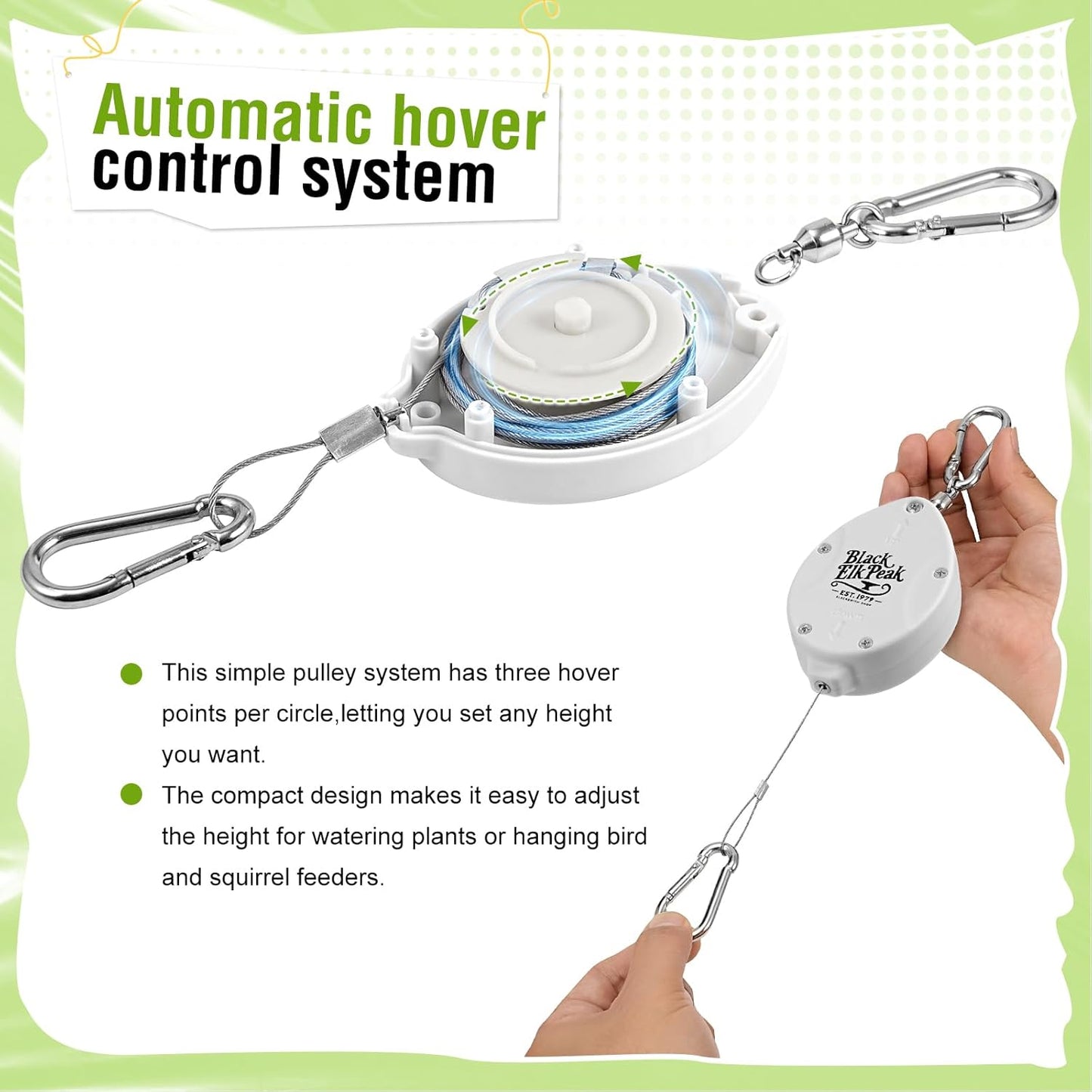 Plant Pulleys for Hanging Plants, Heavy Duty Retractable Hangers, 304 Stainless Steel Rope, Auto Plant Holder, Adjustable Climbing Hook for Garden Baskets Watering, or Bird Feeders (White-4)