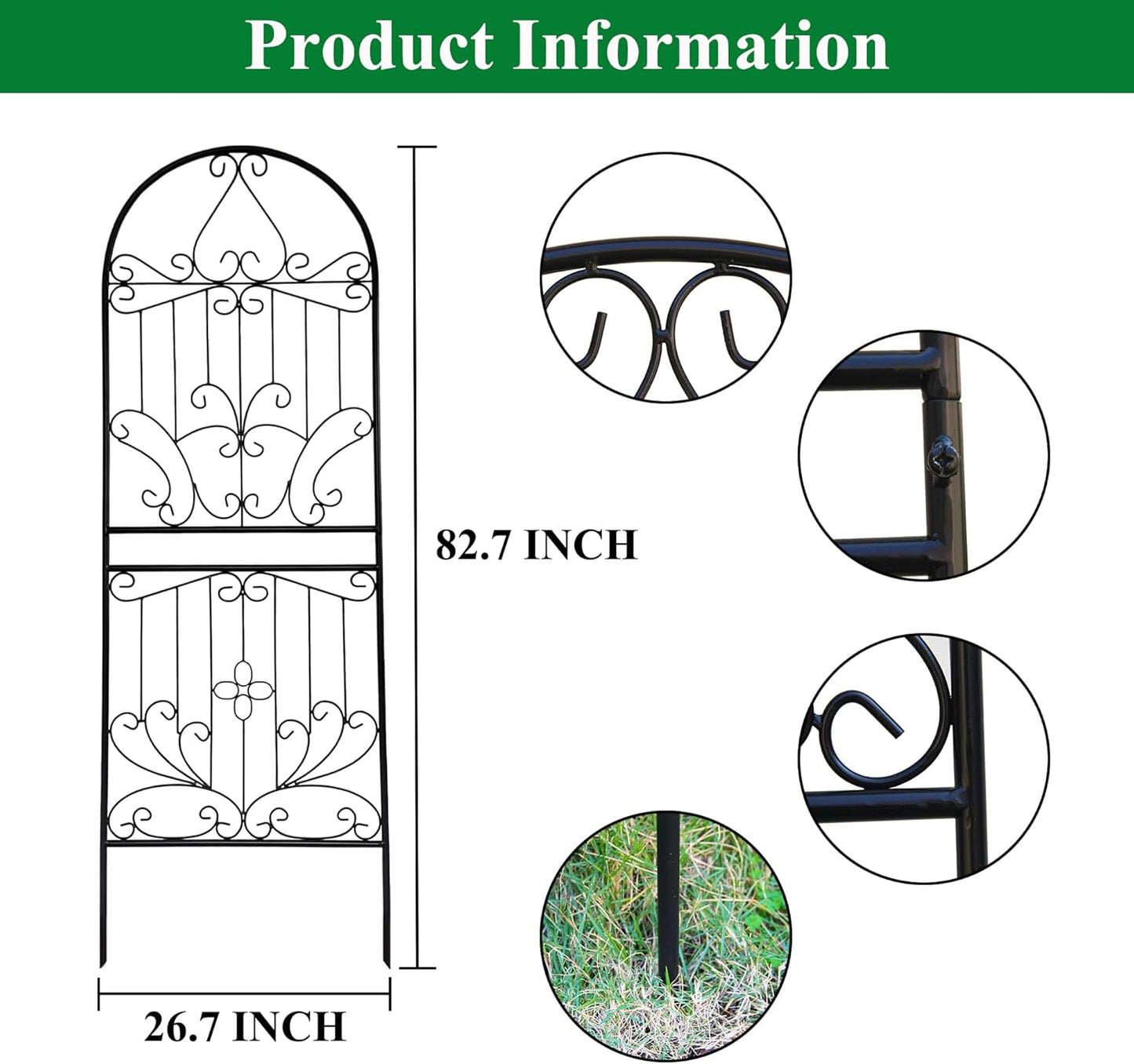 SCENDOR Metal Trellis 82.7" H x 26.7" W Powder-Coated Black Attractive Plant Support Garden Trellis Stylish Garden Addition Lattice Outdoor Yard Décor Roses Vine Ivy Clematis Trellises Black 1 Pack