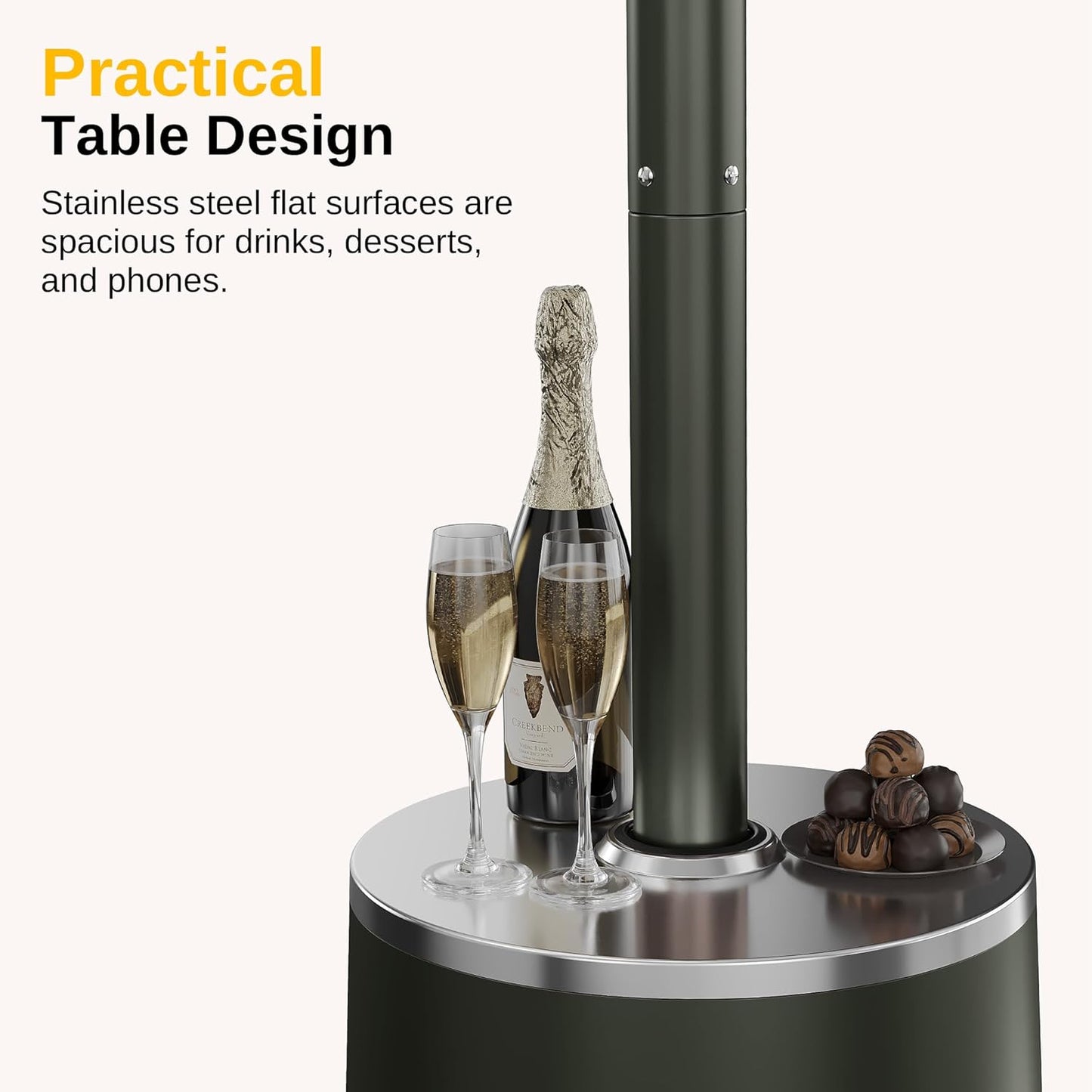 EAST OAK 50,000 BTU Patio Heater with Sand Box, Table Design, Double-Layer Stainless Steel Burner, Wheels, Triple Protection System, Outdoor Heater for Home and Residential, Rain Forest