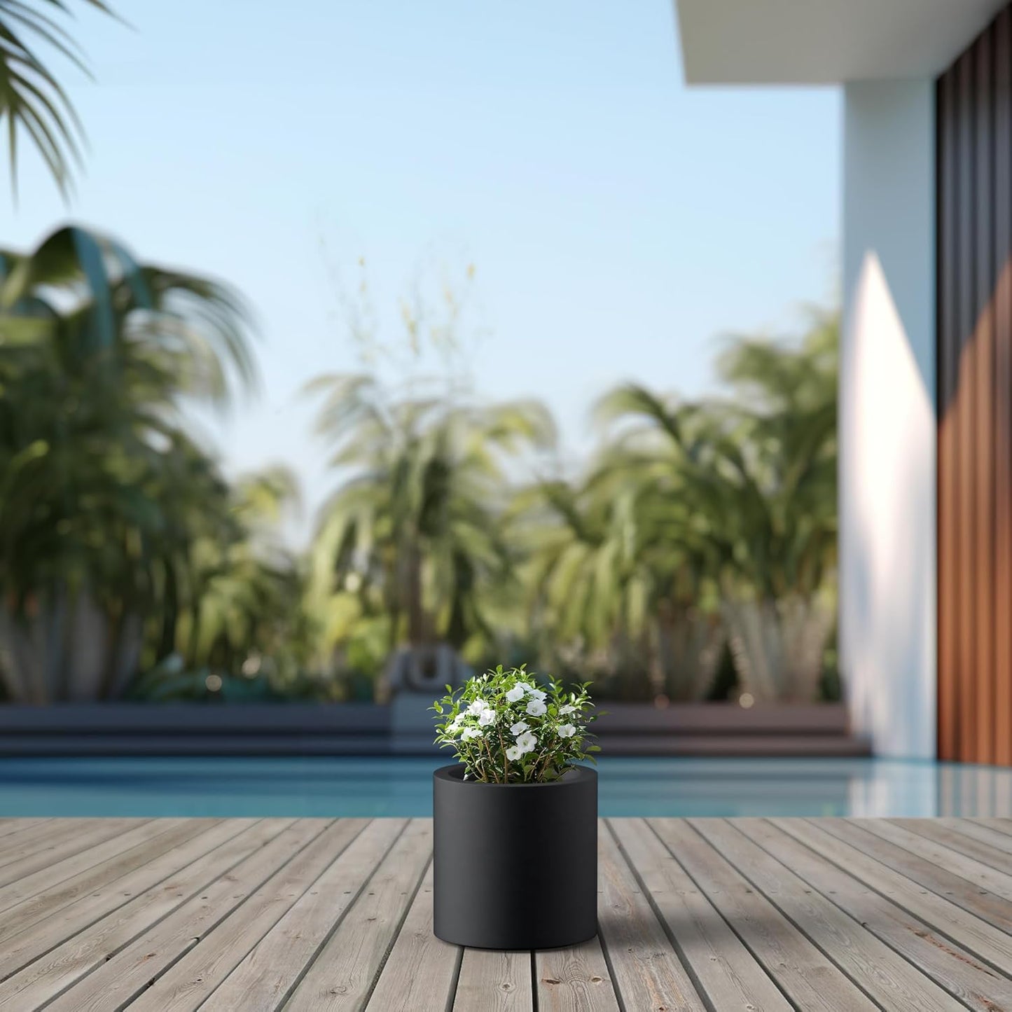 Kante 9.8" Dia Round Concrete Planter, Modern Style Large Cylindrical Plant Pot with Drainage Hole and Rubber Plug for Indoor Outdoor Patio, Burnished Black