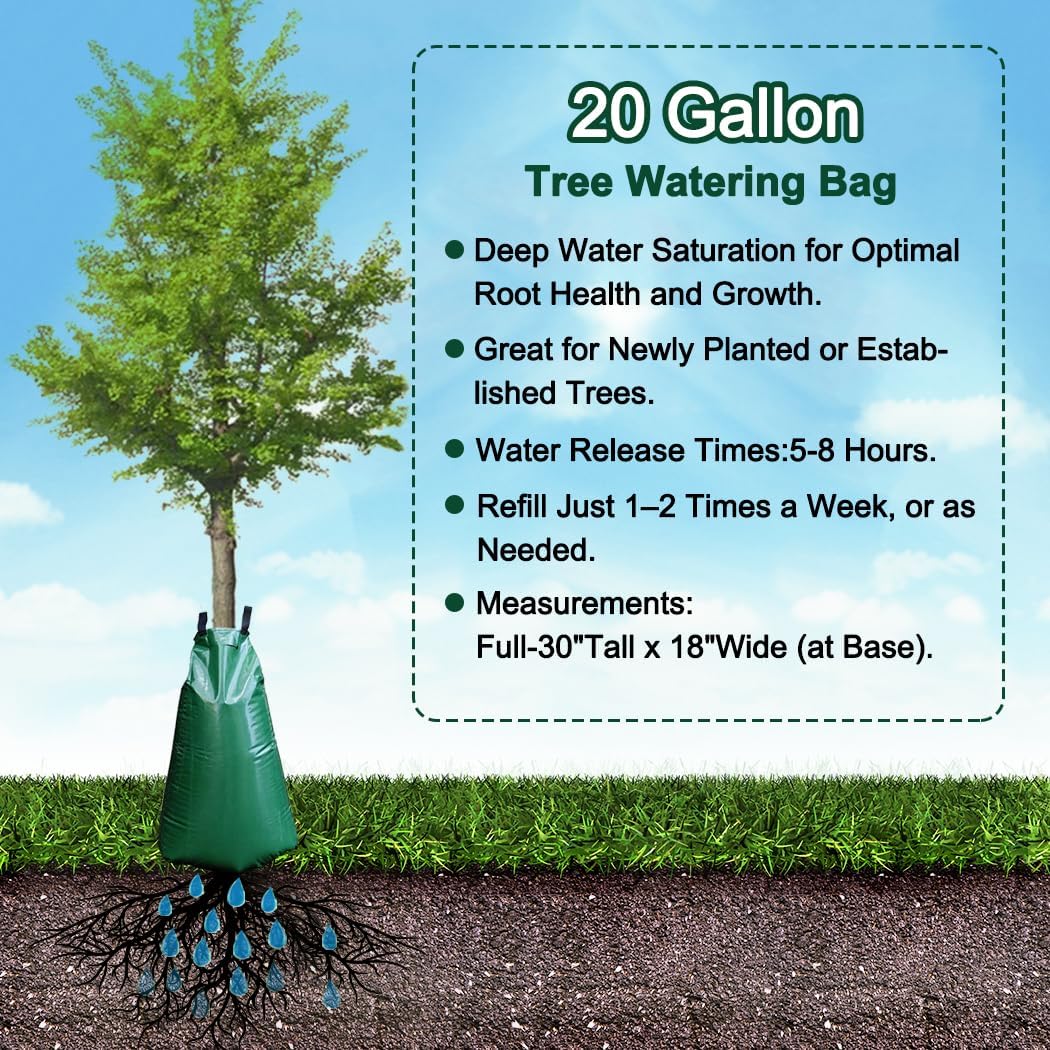20 Gallon Tree Watering Bags, Reusable, Heavy Duty, Slow Release Water Bags for Trees, Premium PVC Tree Drip Irrigation Bags