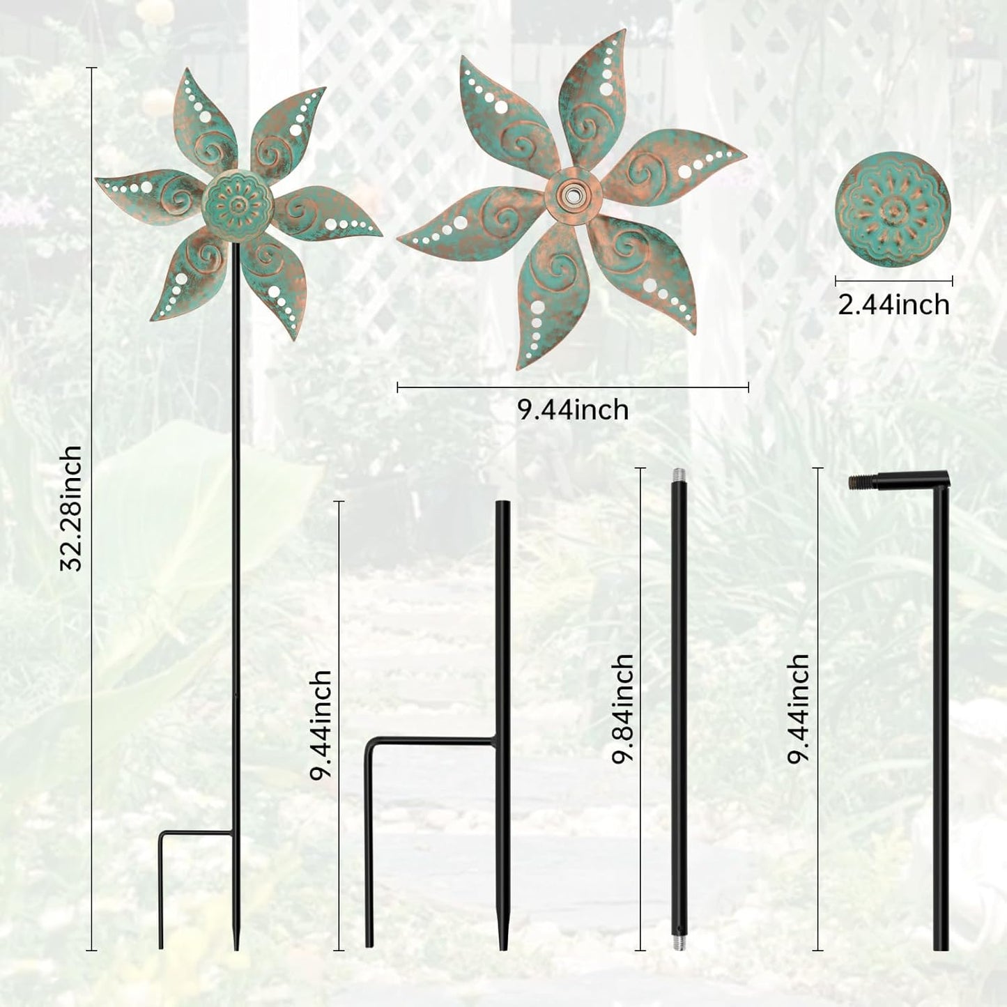 2 Pack Wind Spinners Outdoor Clearance Metal Vintage Green,Wind Sculpture Small Iron Windmill is Decorative Garden Stakes for Patio Lawn Outdoor Yard Lawn Garden Decor