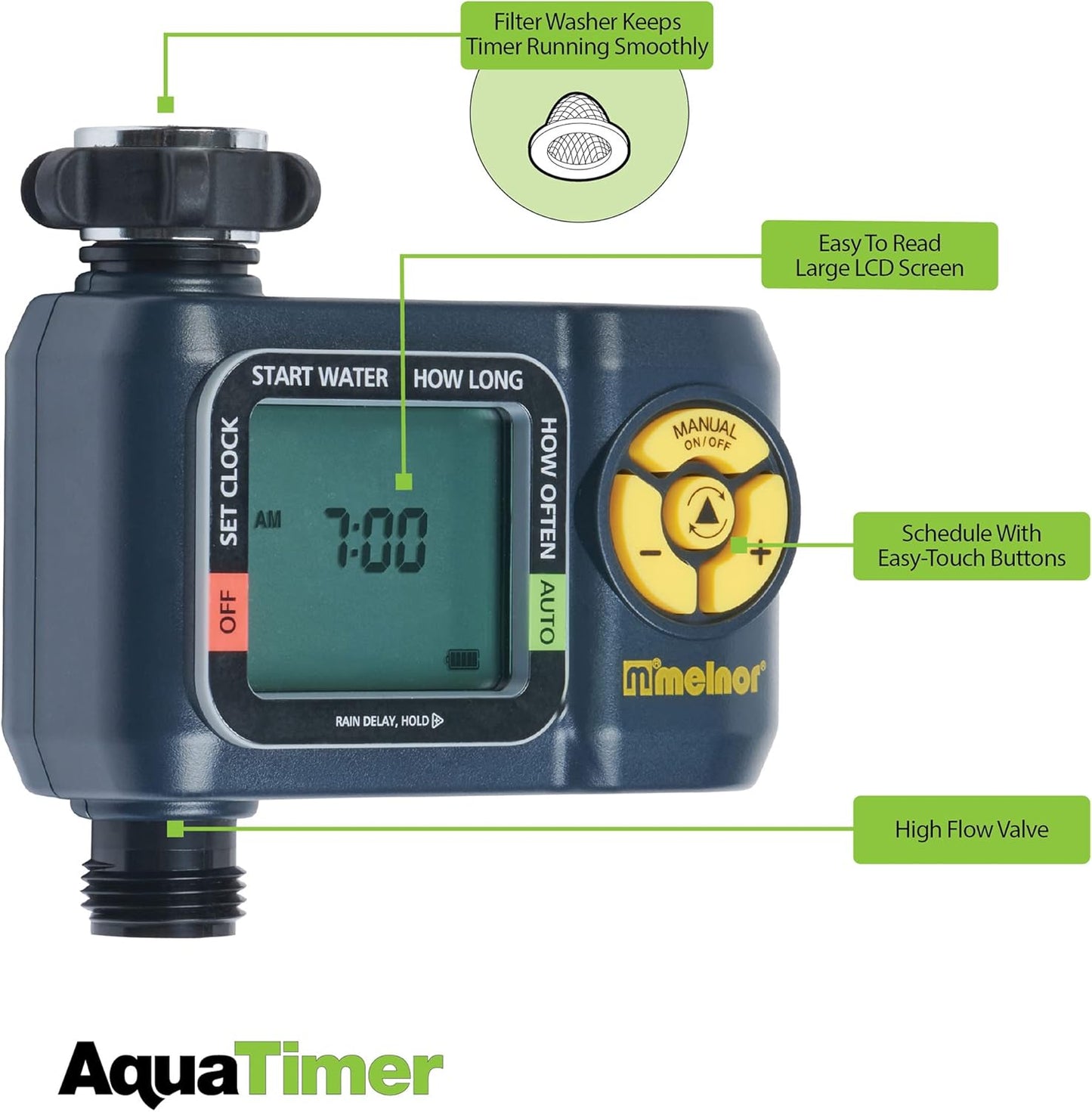 Melnor 65138AMZ AquaTimer Digital Hose Timer, 1-Zone Timer, QuickConnect Bundle, Black, Yellow