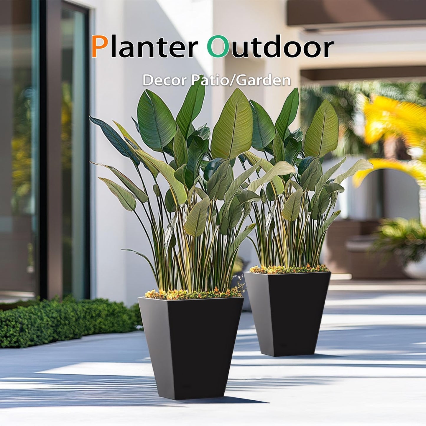 Resin Planter Outdoor Indoor, Taper Plant Pots for Flowers (Black, 12.2 inch - 2 Pack)