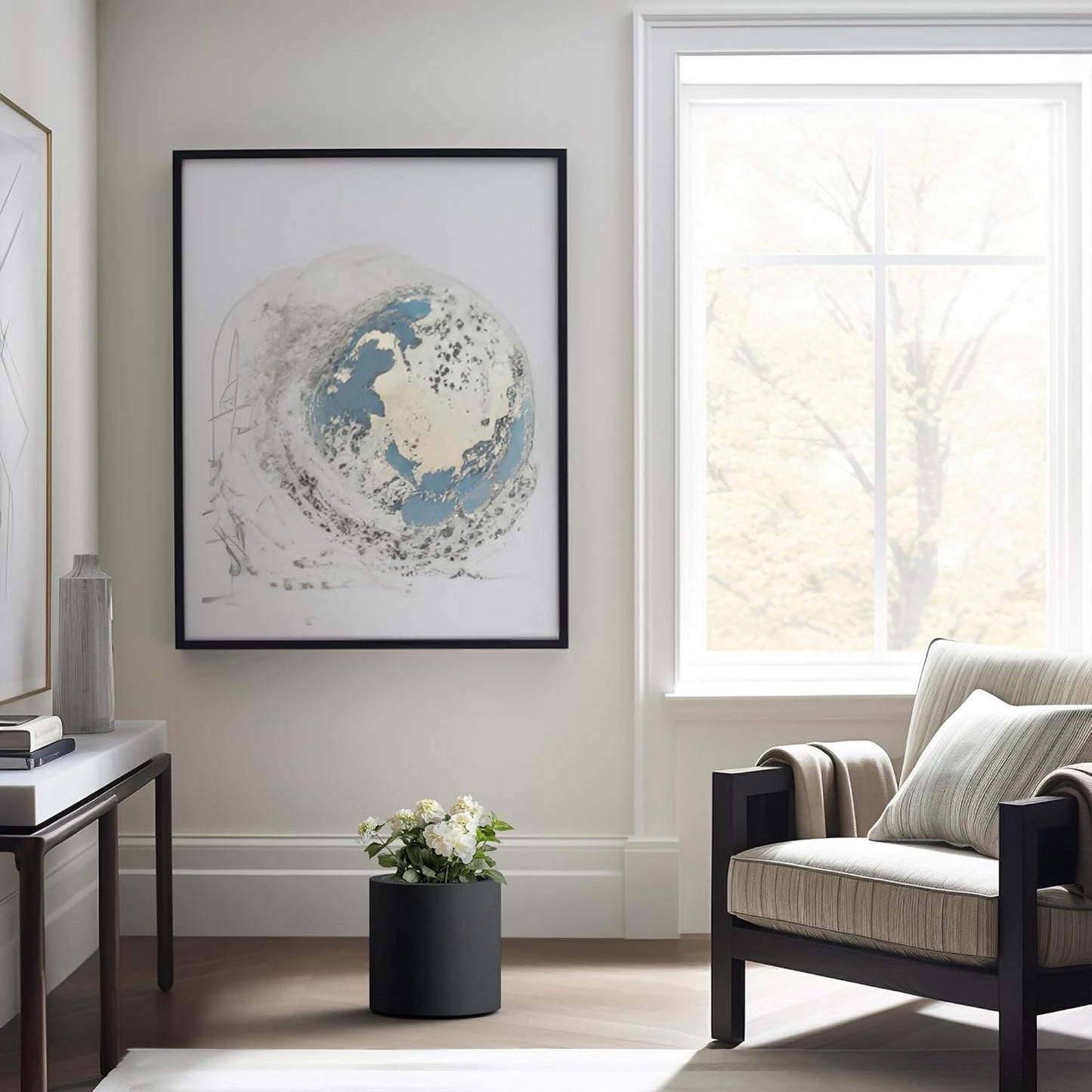 Kante 9.8" Dia Round Concrete Planter, Modern Style Large Cylindrical Plant Pot with Drainage Hole and Rubber Plug for Indoor Outdoor Patio, Burnished Black