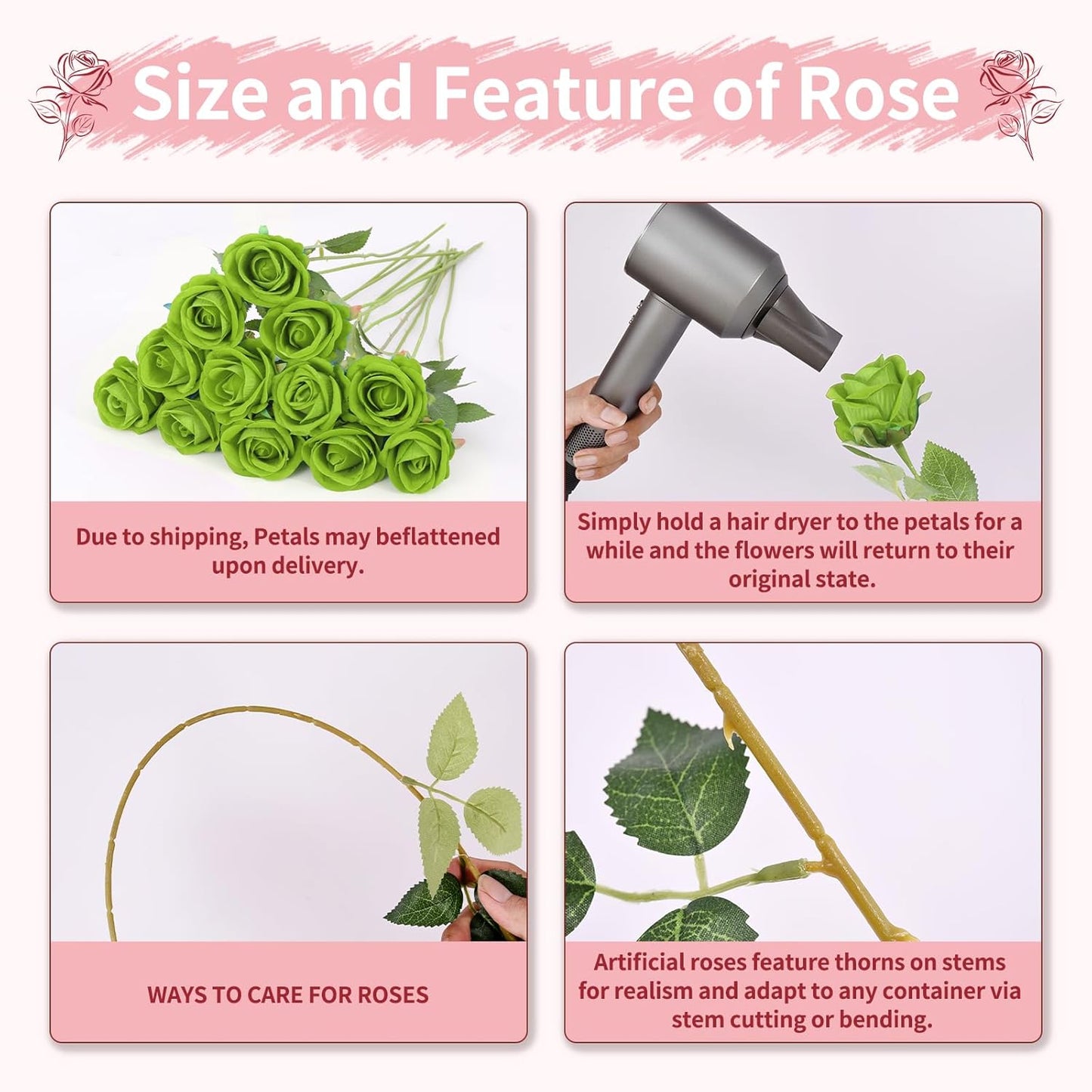 102 PCS Fake Roses Artificial Flowers Bulk, Green Roses Bridal Bouquet Silk Faux Rose with Stems for Wedding Flowers Decoration, Valentine's Day, Bridal Bouquet, Anniversary,Home Decor (102PCS, Green)