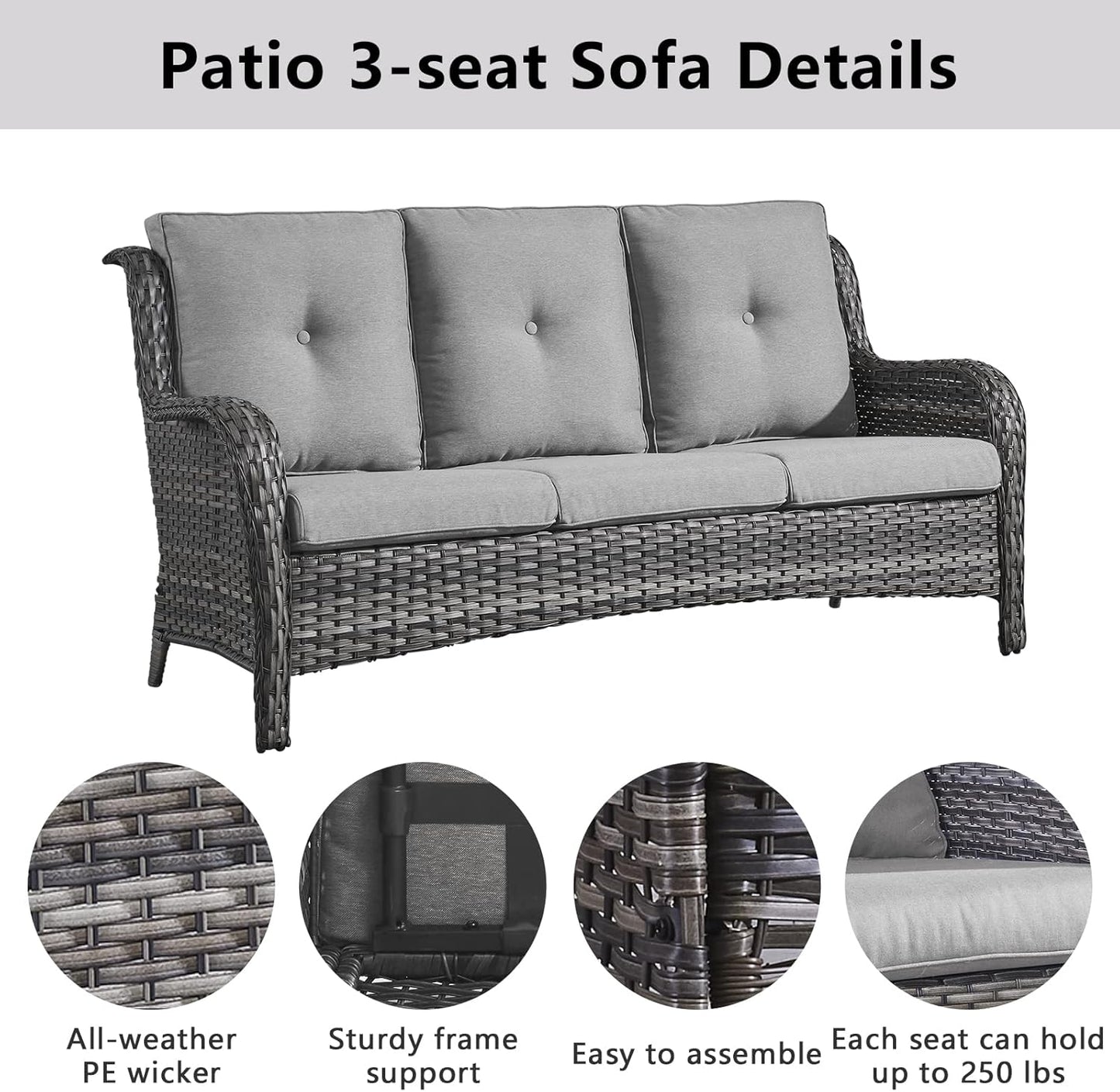 Wicker Patio Furniture Sets - 13 Piece Outdoor Rattan Furniture Conversation Sets with 4 Swivel Rocker Chairs, 2 Rattan Sofas, Wicker Ottomans and Coffee Table, Mixed Grey/Grey