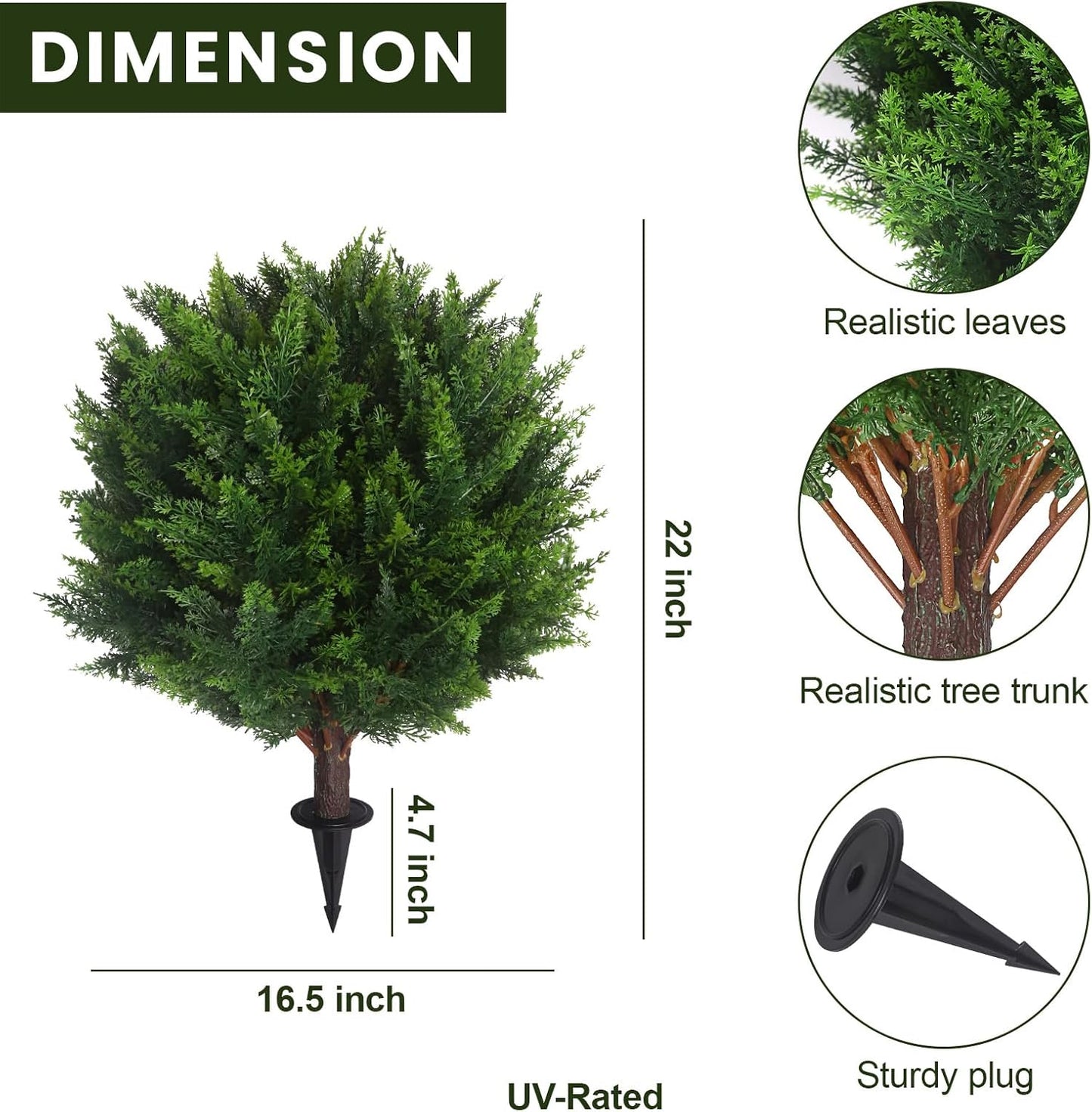 22''T Artificial Cedar Topiary Ball Tree 2 Pack, Outdoors Artificial Shrubs Faux Plants Uv Rated Perfect for Outdoor, Indoor - Easy to Install.