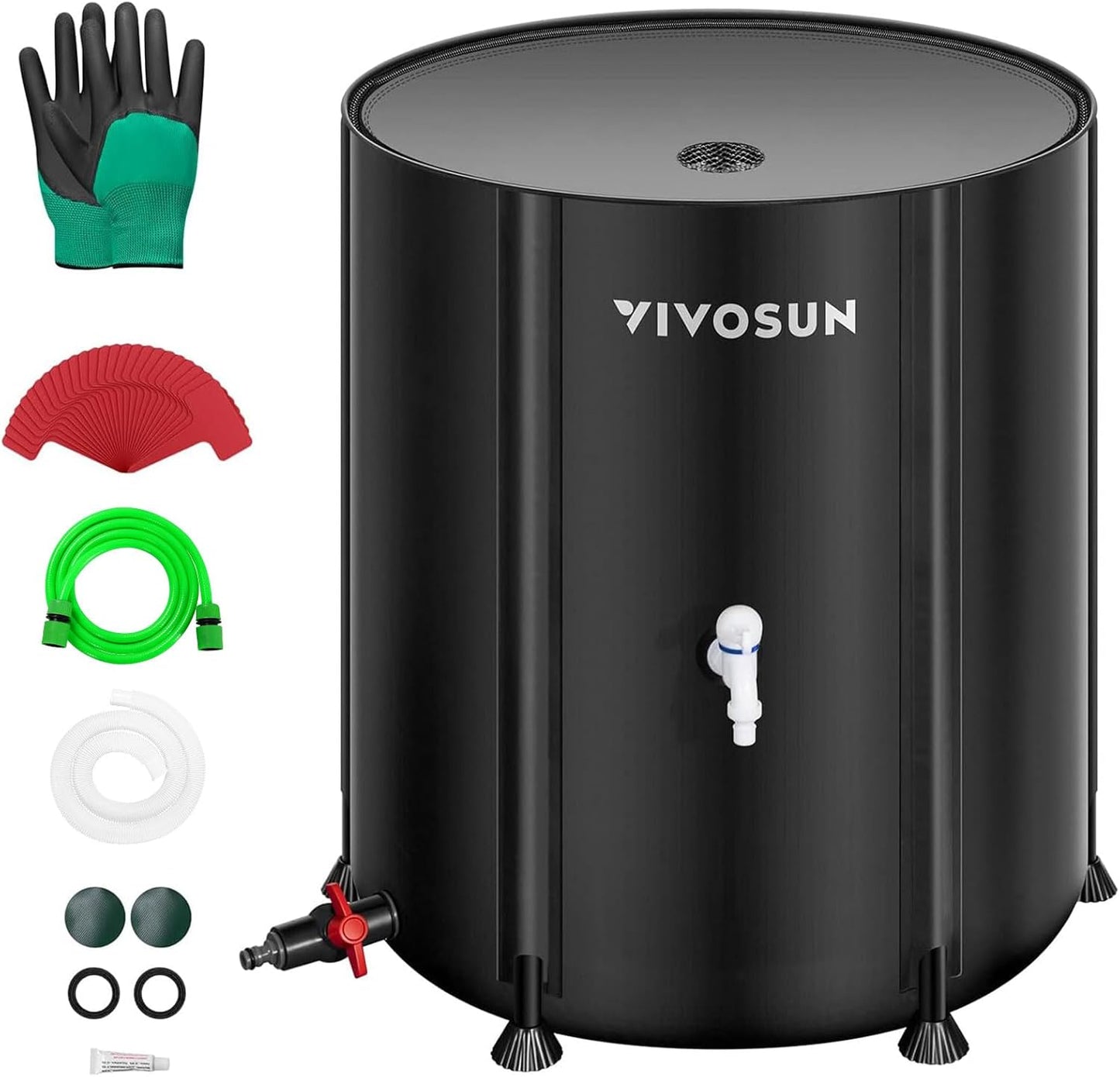 VIVOSUN Collapsible Rain Barrel, 53 Gallon Water Storage Tank with 1000D Oxford Cloth, Portable Rain Collection System Includes Two Spigots and Overflow Kit, Black