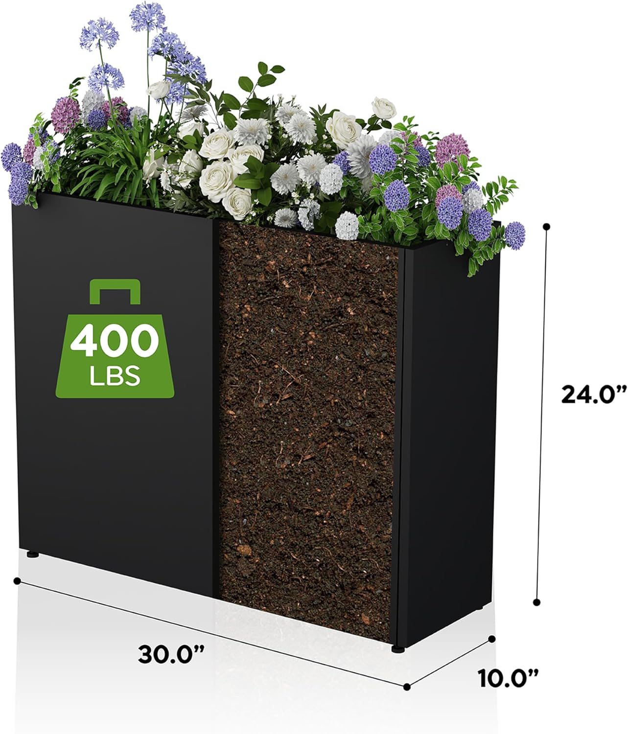 All-Weather Large Metal Planter Box,30" Lx10“Wx24”H Rectangular Planter with Drainage Holes & Removable Shelf,Modern Tall Outdoor Planters for Tall Small Plants, Trees, Flowers,Garden Patio