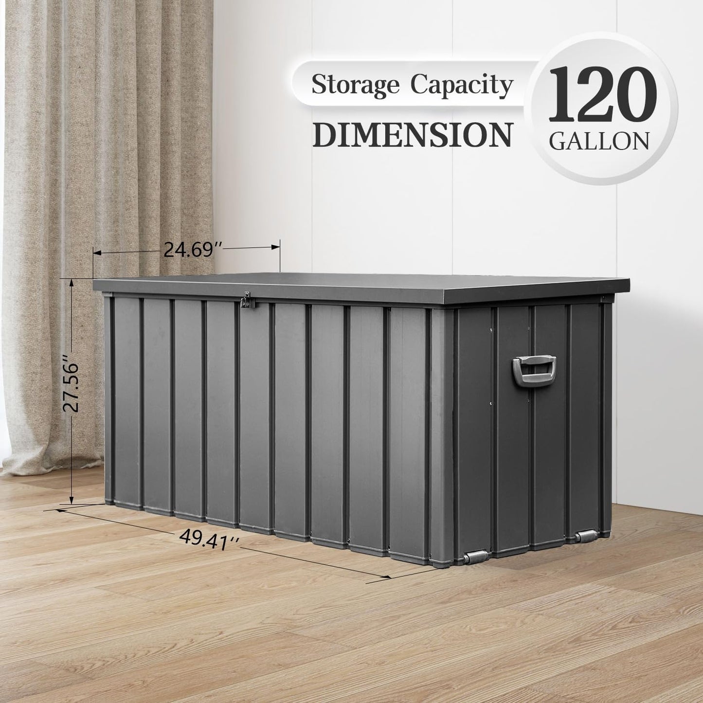 Domi 120-Gallon Outdoor Storage Box – Waterproof, Lockable Storage Cabinet for Patio Furniture, Garden Tools & Pool Supplies – Large Metal Storage for Cushions, Toys & More