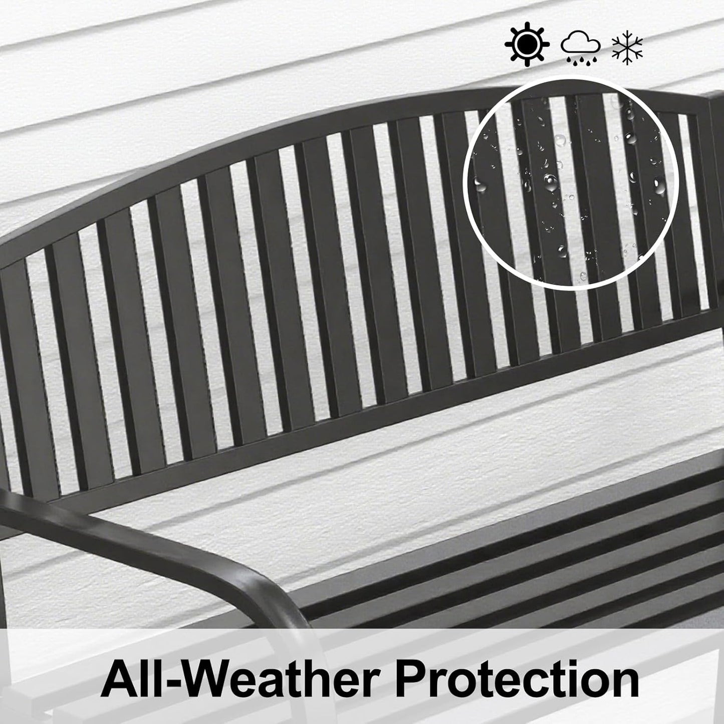 50" Heavy Duty Outdoor Bench, Wrought Iron Weatherproof Garden Bench Black Metal Patio Bench for Park Proch Yard 880lbs
