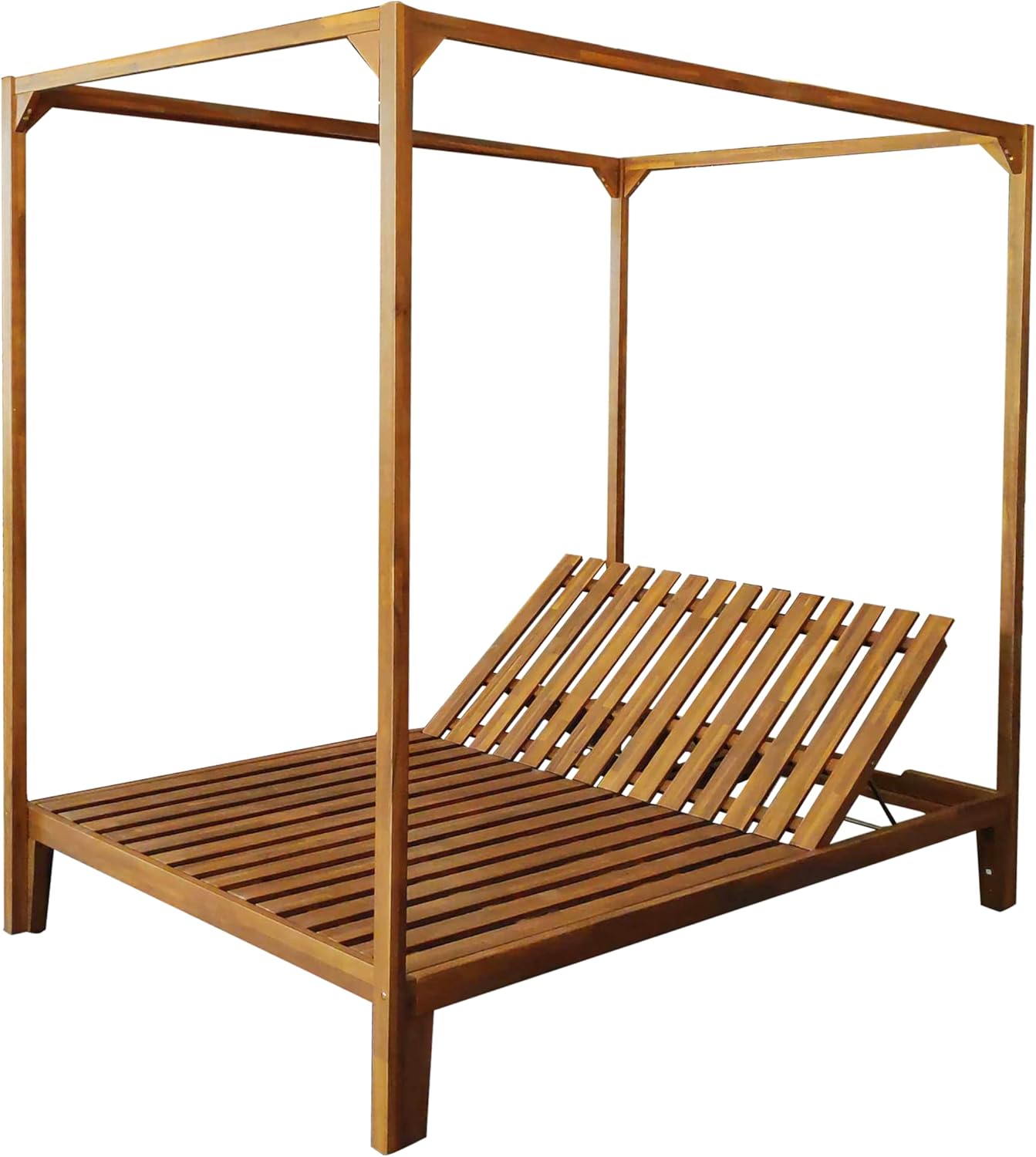 kevinplus Outdoor Patio Sunbed Daybed with Adjustable Reclining Chaise Lounge & Water-Resistant Canopy & Curtain, Solid Wood Construction, Cream White