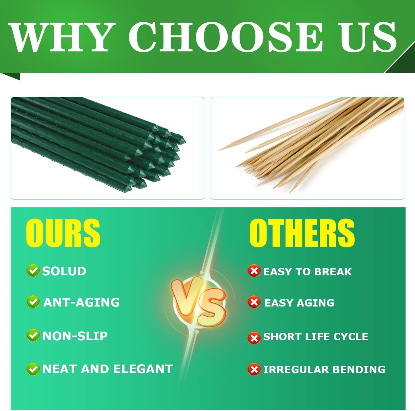 25pcs Steel Plant Stakes 3 Feet,Sturdy Plant Sticks, Plastic Coated Metal Garden Stakes Supports Climbing for Tomato, Bean, Flowers, Tree Potted