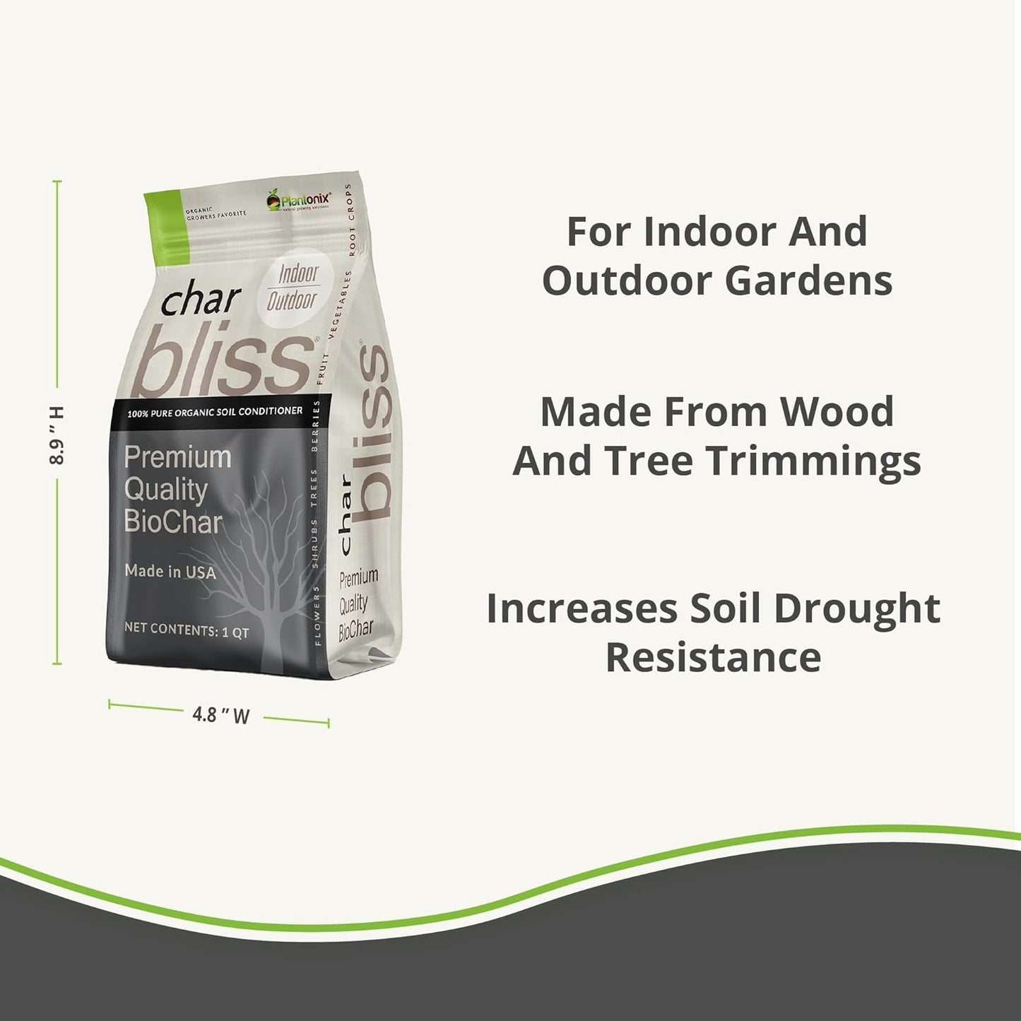 Char Bliss (8 Qts) - Organic Biochar for Plants - OMRI-Listed Biochar Soil Amendment Organic - Bio Char for Plants - Horticultural Charcoal for Plants, Potting Soil, Garden Soil, & Potting Mixes