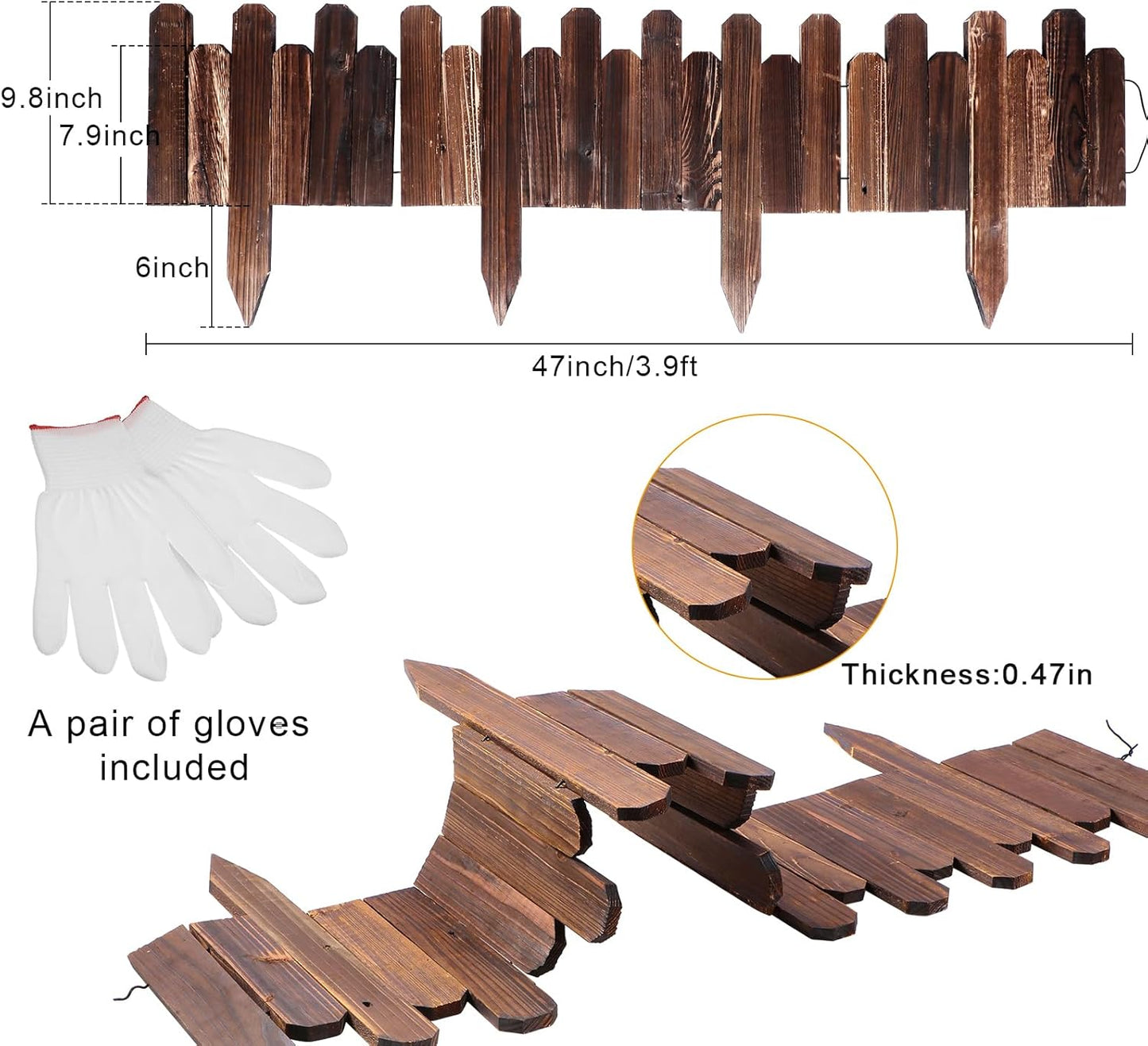 Soaoo 4 Pack Wood Garden Edging Border Outdoor Landscape Edging Flexible Decorative Garden Fence Border with White Gloves for Lawn Yard Tree Flower Bed Pathway (Brown)