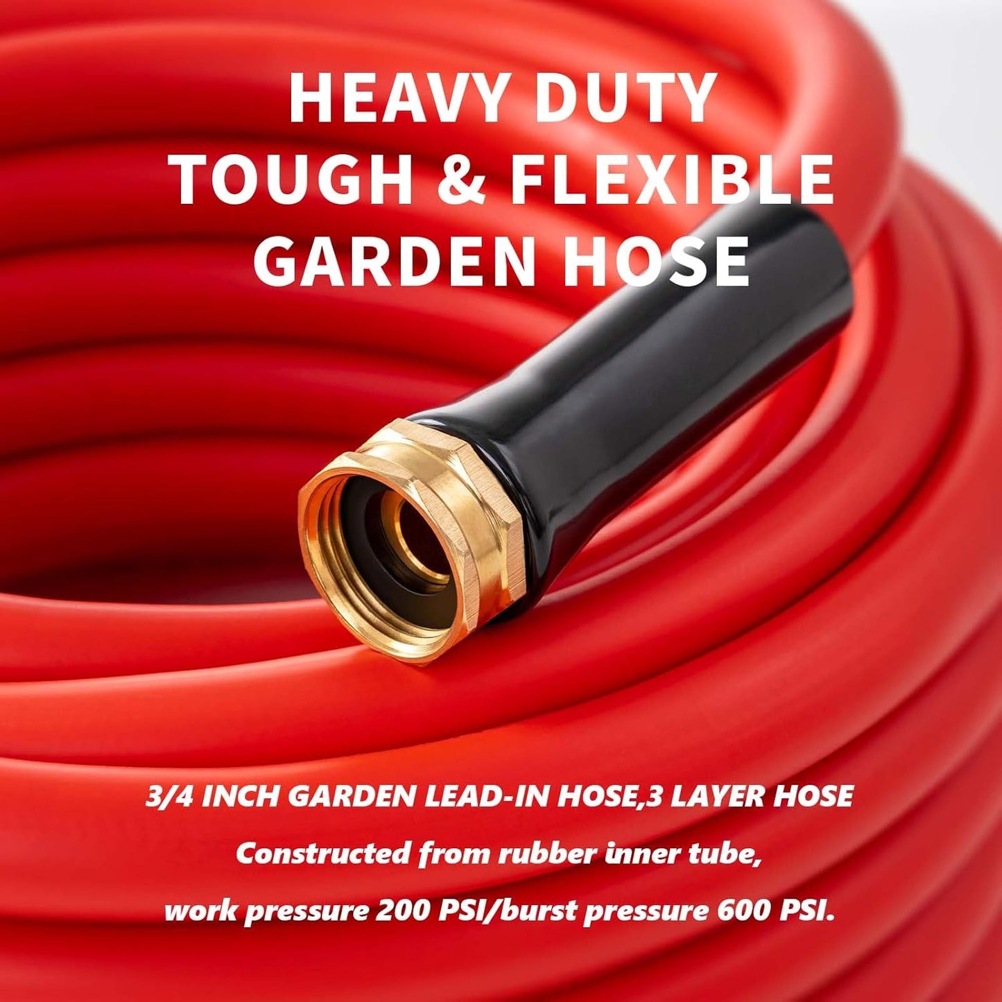 Garden Hose 20ft x 3/4” Hot Water Hose, Heavy Duty -50°F to 190°F,Burst 600Psi Flexible Upgraded Rubber Hoses,3/4” Solid Fittings for All-weather Outdoor Lawn & Garden