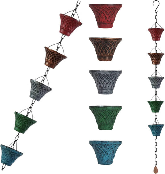 3FT Multicolor Bell Rain Chains for Gutter and Rain Barrel | Rust-Resistant Plated Garden Décor Rain Chain for Downspout | Rain Chain Extension 3 Ft (no Adapter)