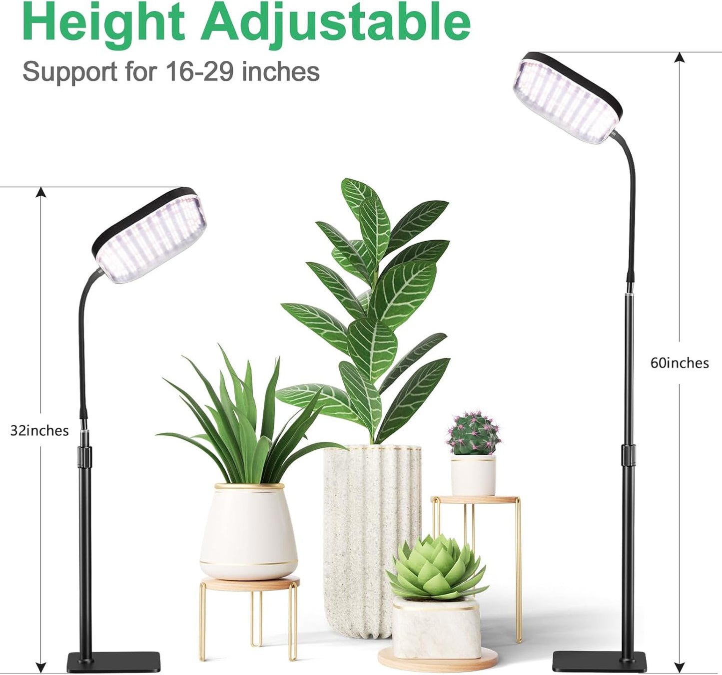 Upgraded Super Bright Grow Lights, 6000K Full Spectrum Standing Floor Plant Light with 336 LEDs & Flexible Gooseneck for Indoor Large Plants, Dimmable & Timer 4/8/12Hrs, 12V 3A High Power Output