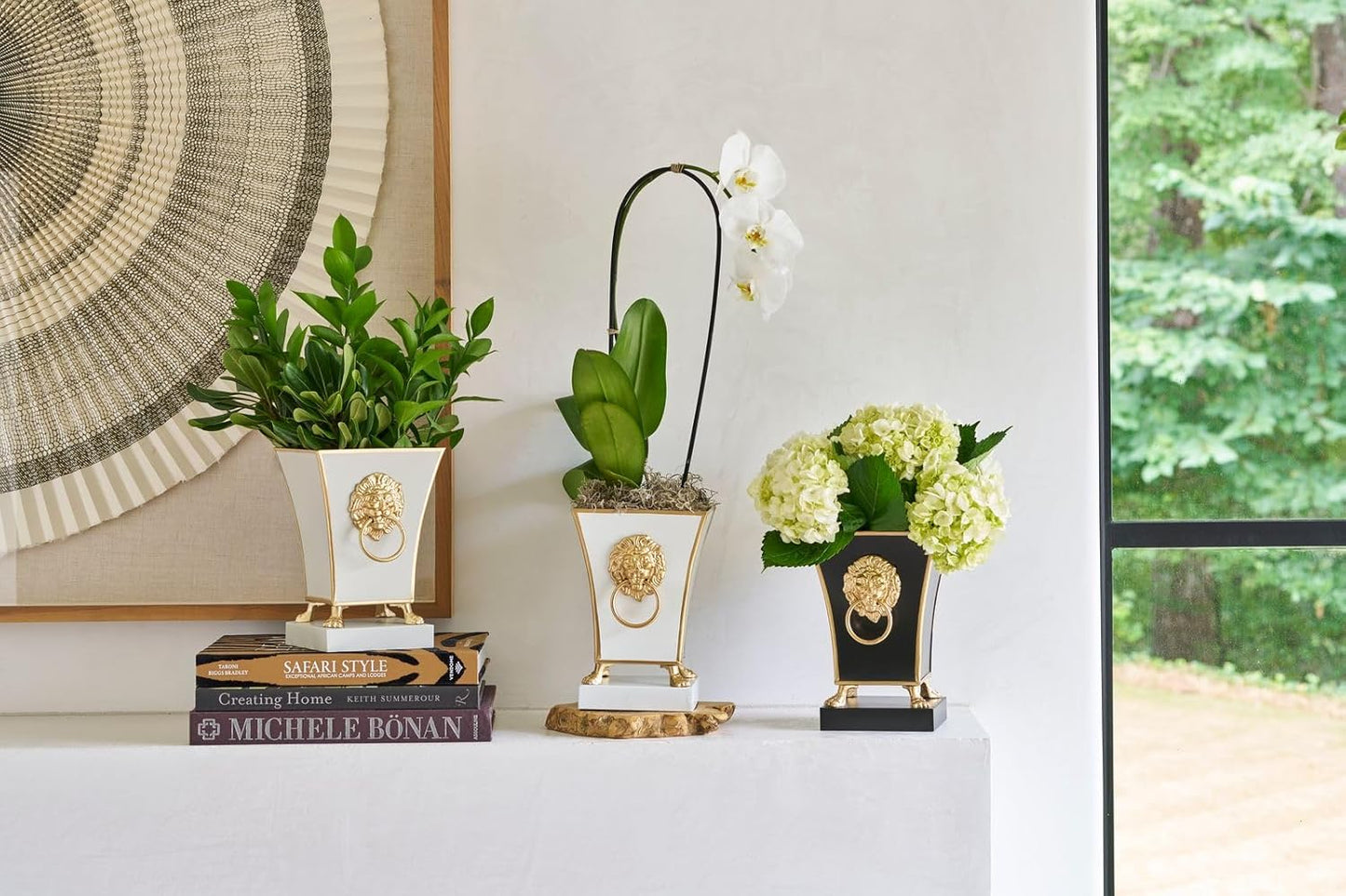 Jaye's Studio Regency Line, Paws & Claws, Decorative Square Cachepot & Planter, Gold Trim & Finish, Hand-Painted, Handcrafted Metal, Luxury Indoor Planter, Size 5x5x9 (Taupe)