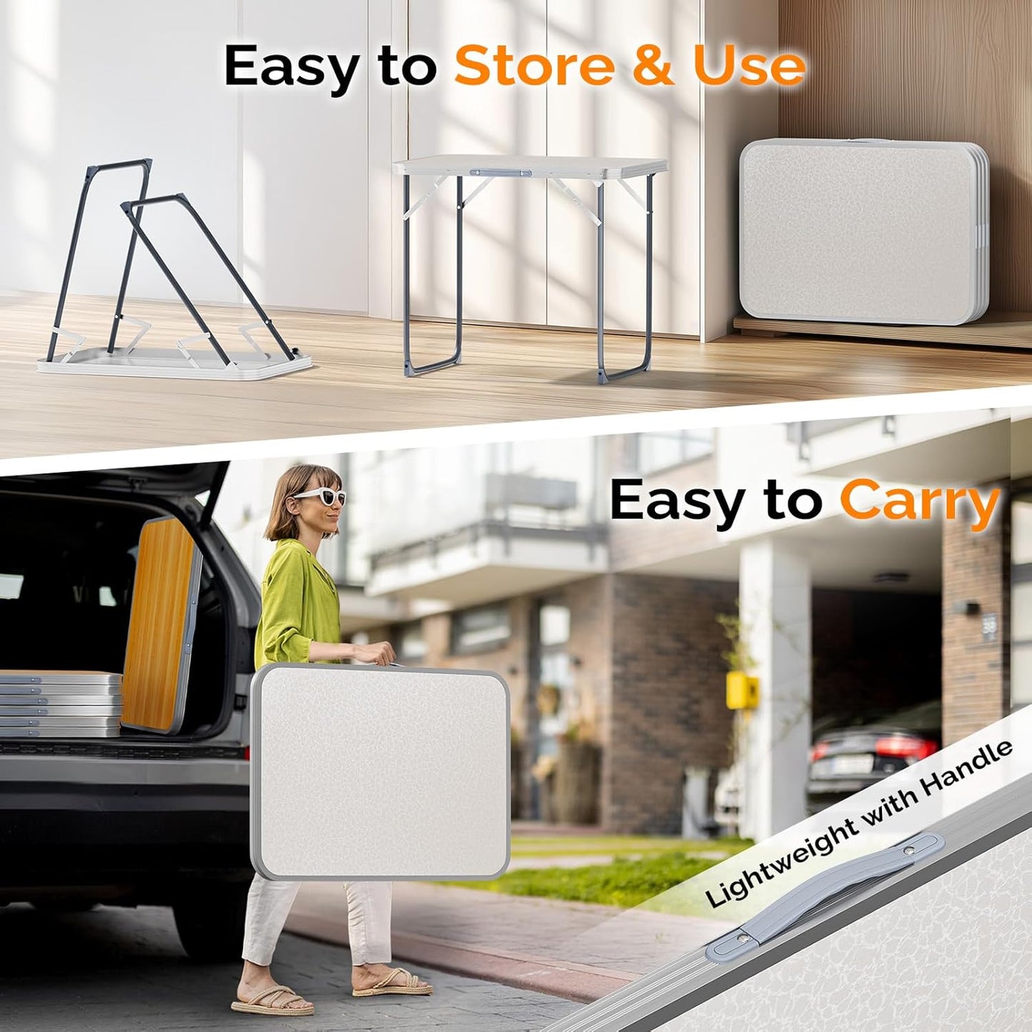 VINGLI 2.3FT Small Camping Table，Portable Camping Table with Carrying Handle, Picnic Table Foldable Table Essentials for Indoor Outdoor