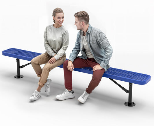 Heavy-Duty Outdoor Metal Bench, Thermoplastic-Coated, Surface, Weatherproof, Commercial-Grade for Parks, Gardens, Patios, Stores & More (8 Ft - Surface, Blue)