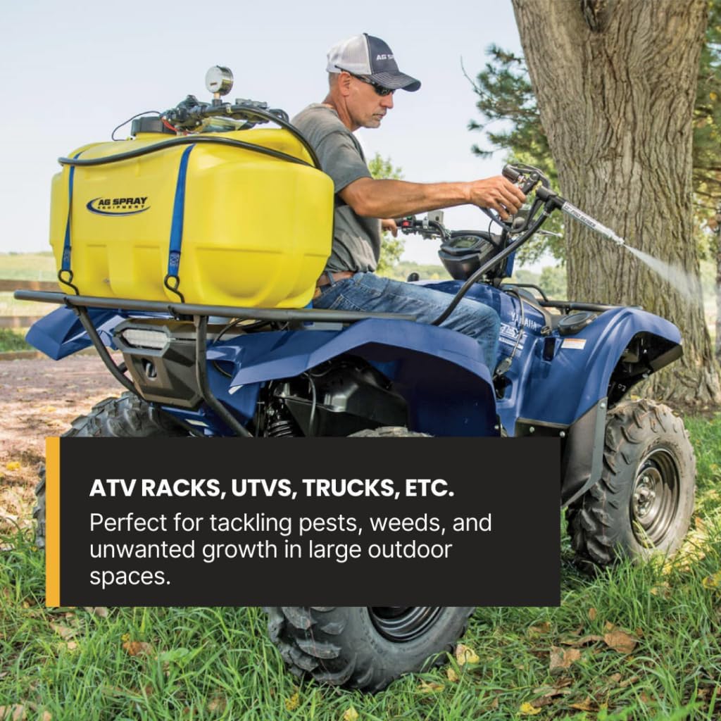 25 Gallon Platinum Spot Sprayer 2.2 GPM, Pro Series Aluminum Handgun Included with 15 Foot Hose, Mounted ATV and UTVs, Built in Drain, Yellow